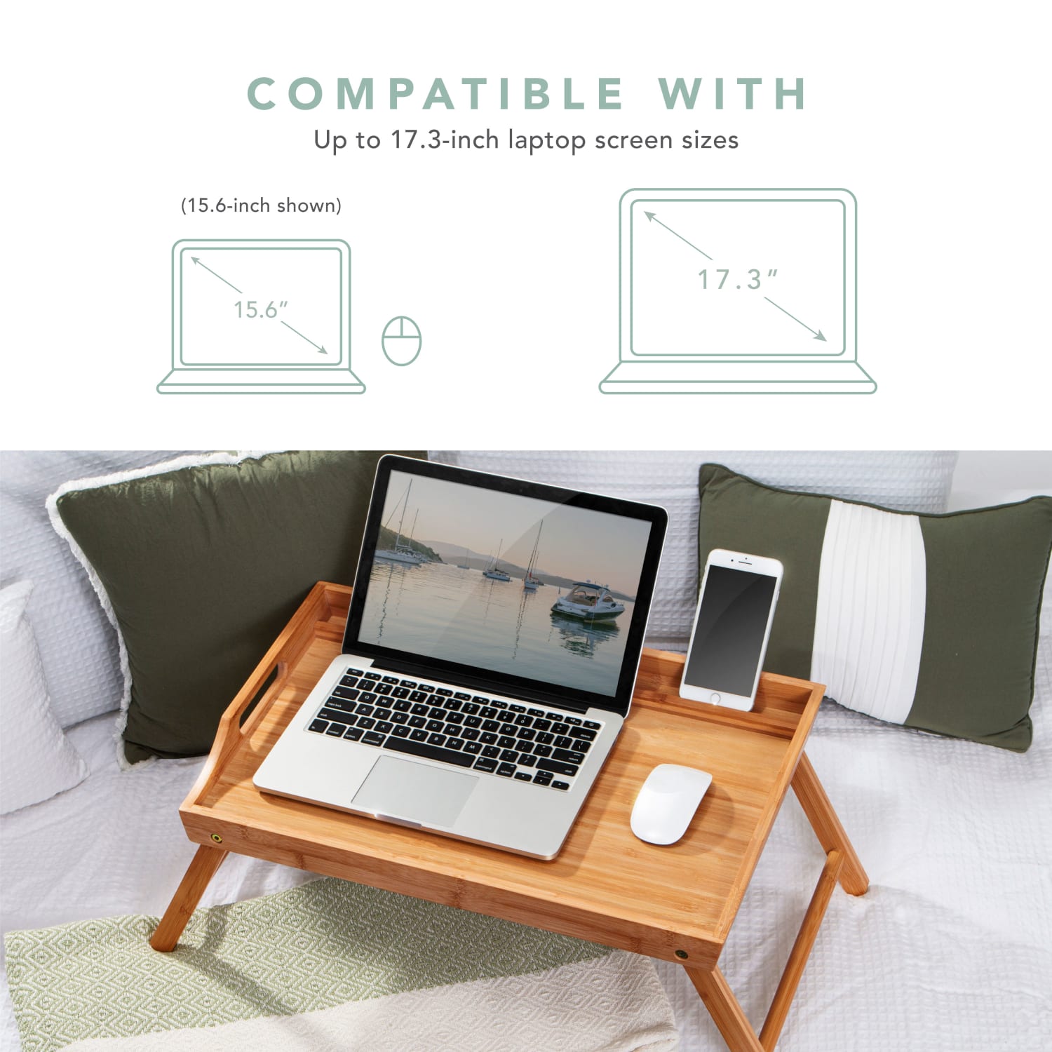 Rossie Home Media Bed Tray, 13.9inH x 21.8inW x 2.6inD, Natural Bamboo - Image 4