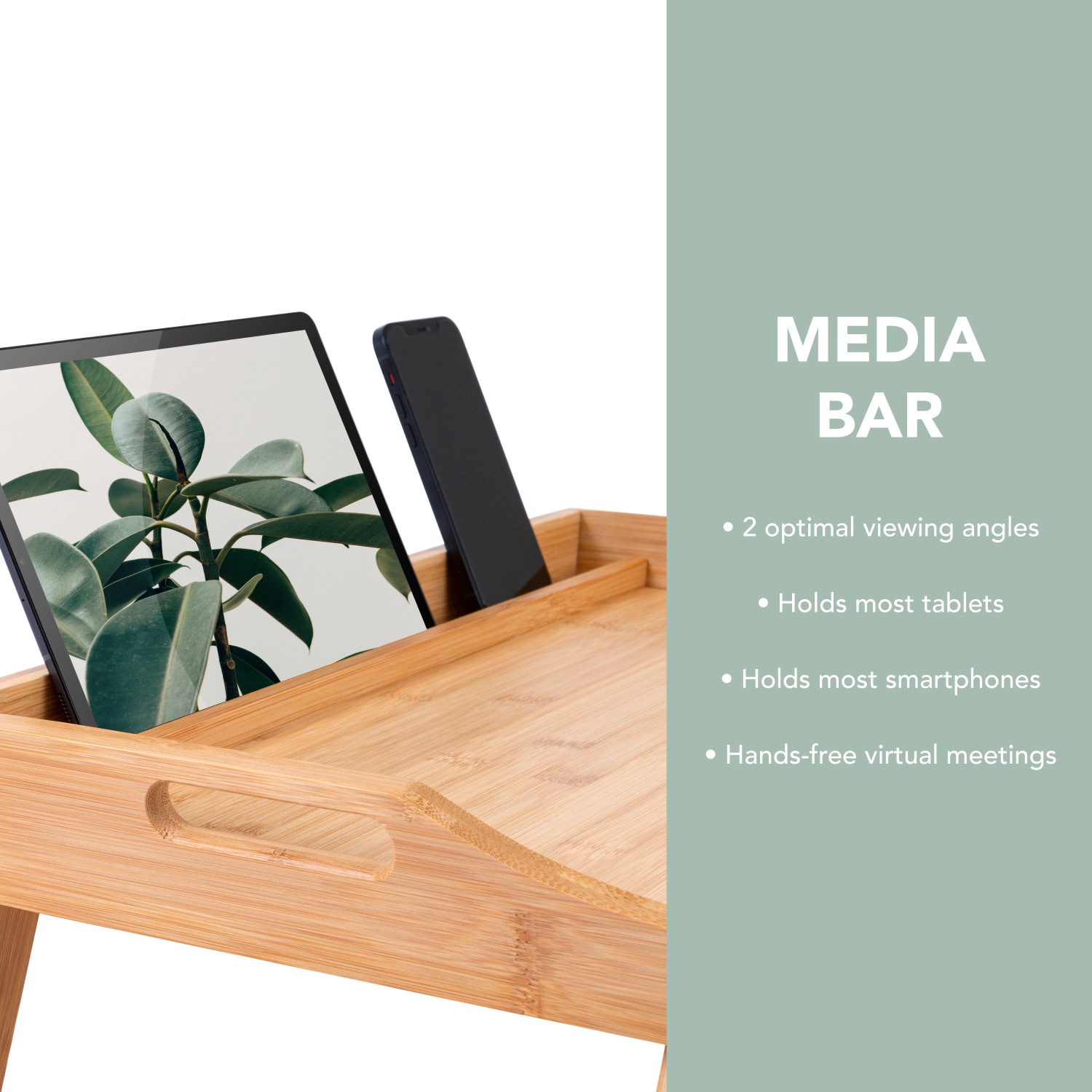Rossie Home Media Bed Tray, 13.9inH x 21.8inW x 2.6inD, Natural Bamboo - Image 6
