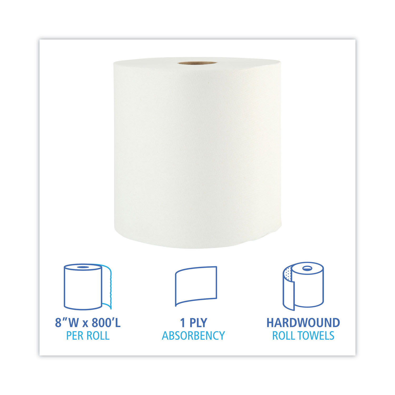 Boardwalk Boardwalk Xtra Roll Towels, 1-Ply, 8in x 800 ft, White, 6 Rolls/Carton - Image 3