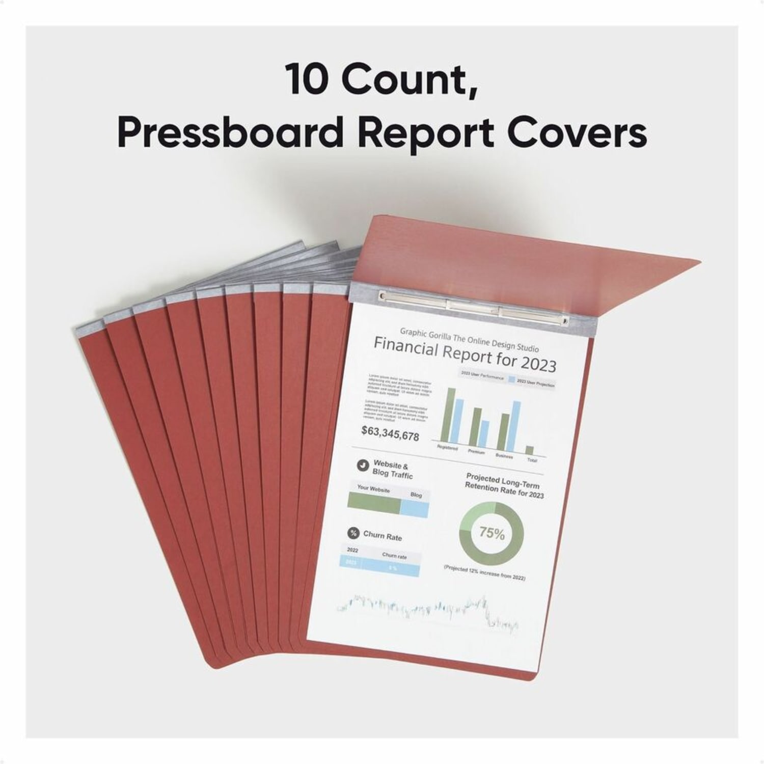 Smead Ledger Recycled Report Cover - 3in Folder Capacity - 11in x 17in - 350 Sheet Capacity - 3in Expansion - 1 Fastener(s) - Pressboard - Red - 60% - 1 Each - Image 5
