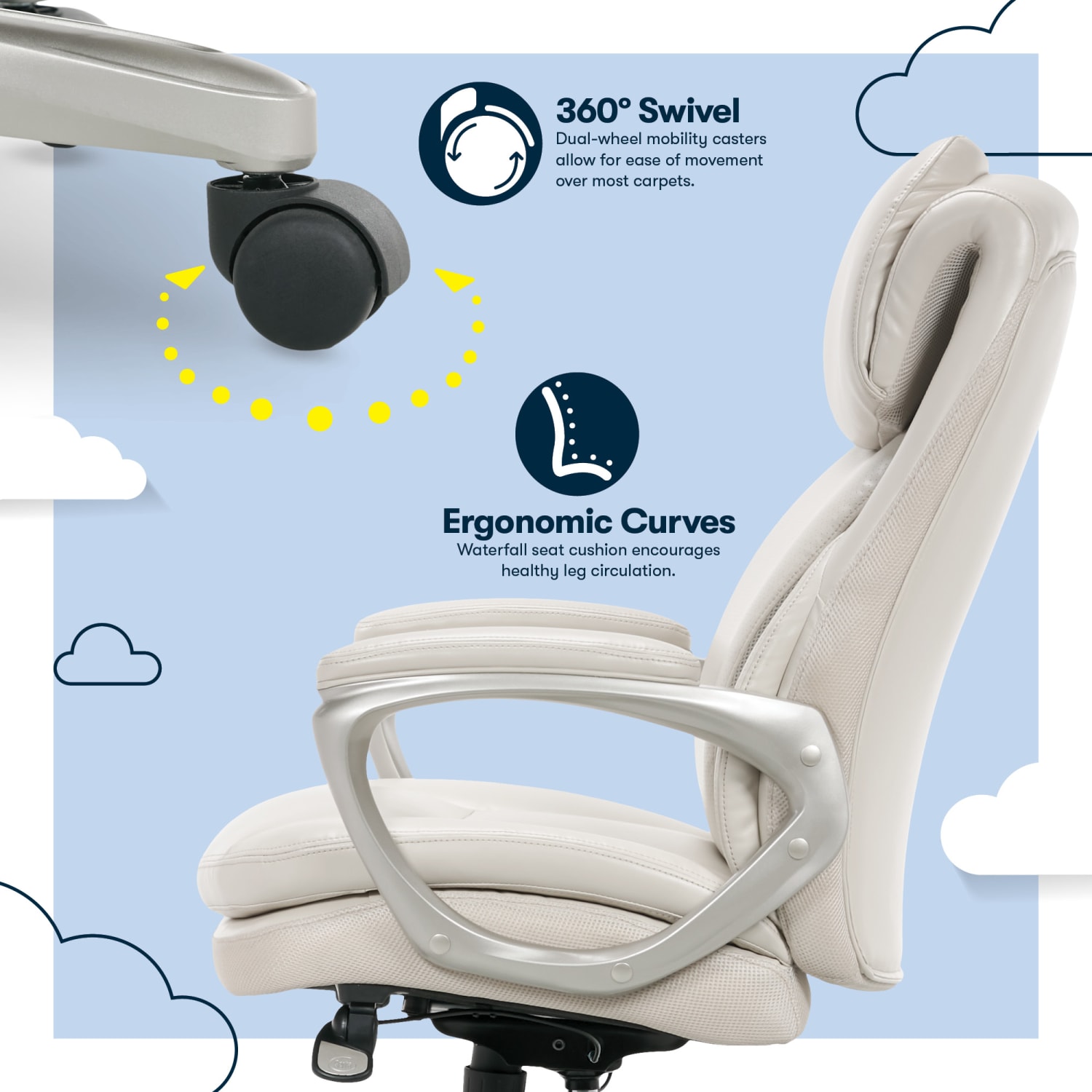 Serta Smart Layers Arlington AIR Ergonomic Bonded Leather HighBack Executive Office Chair CreamSilver PopularChairscom Serta Smart Layers Arlington AIR Ergonomic Bonded Leather High Back Executive Office Chair CreamSilver PopularChairscom