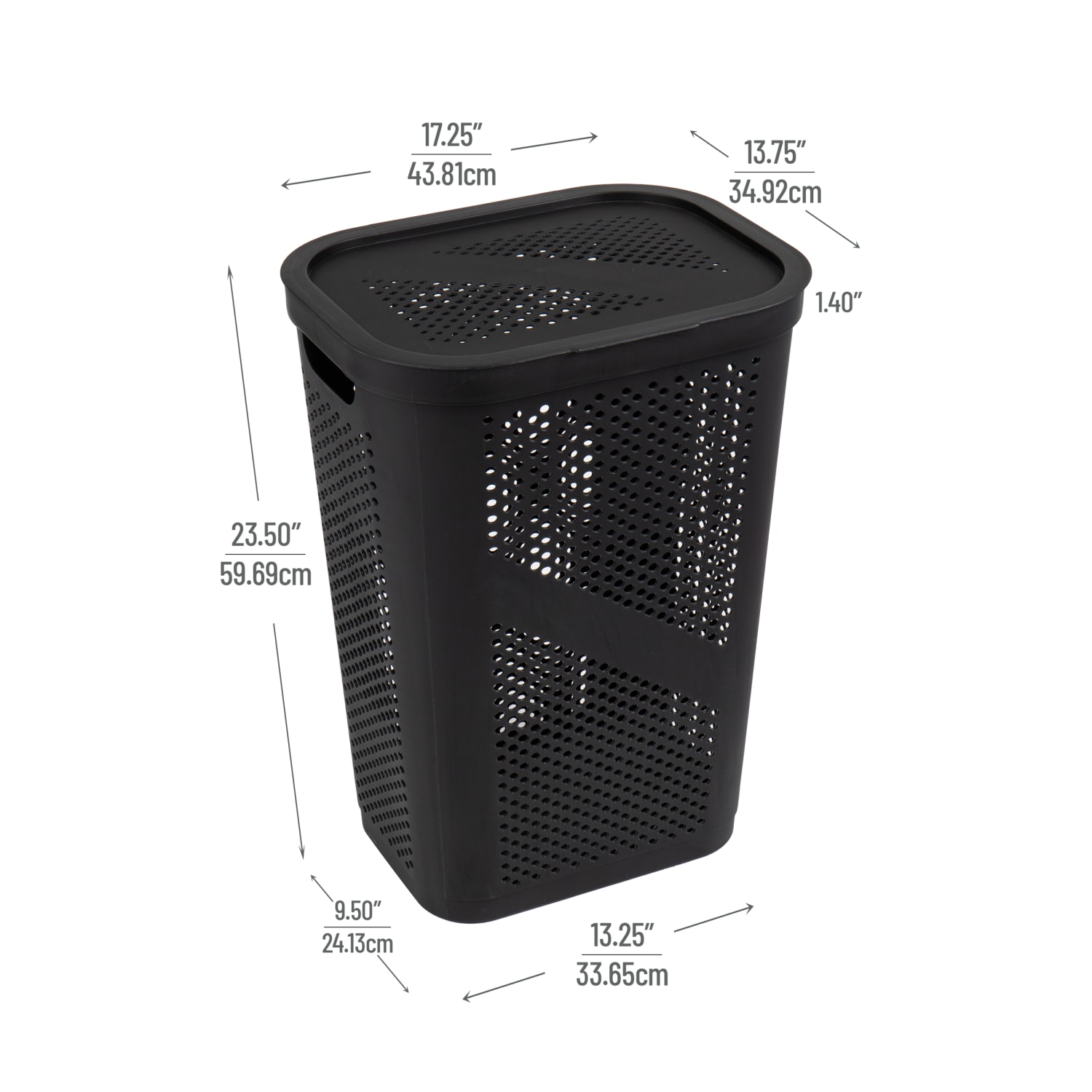 Mind Reader 60L Laundry Hamper Clothes Basket with Lid, 23-1/2inH x 13-3/4inW x 17-1/4inL, Black - Image 4