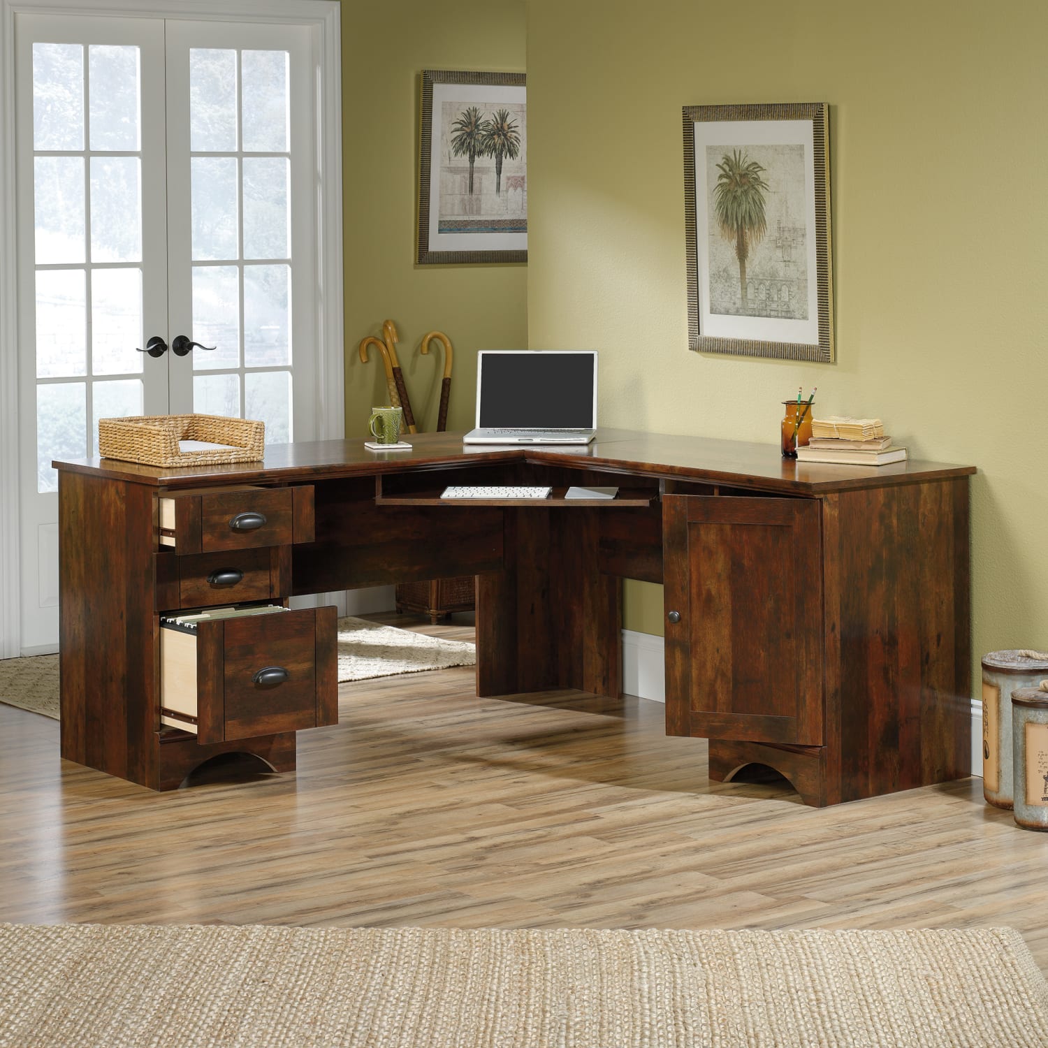 Sauder Harbor View 67inW Corner Desk, Curado Cherry - Image 4