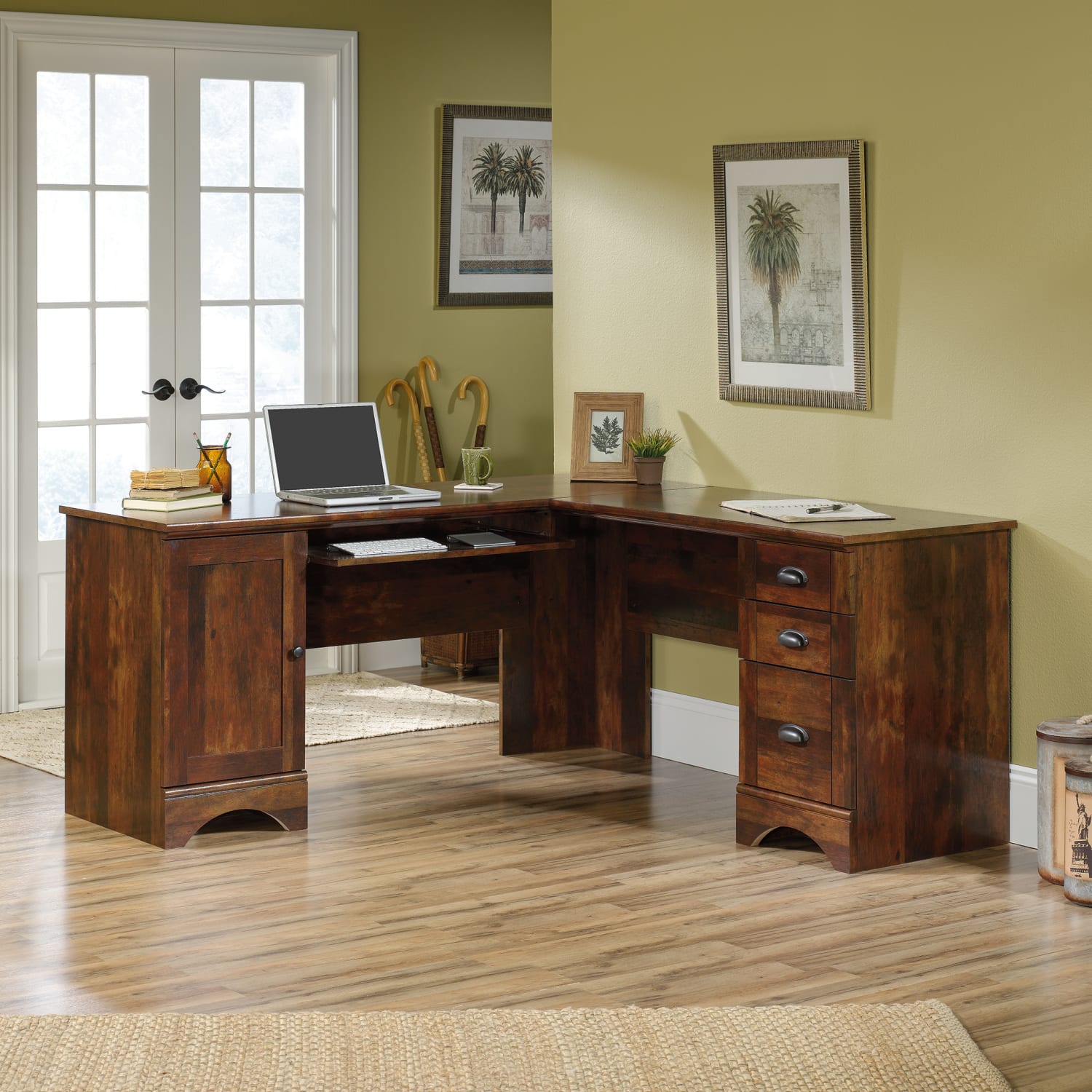 Sauder Harbor View 67inW Corner Desk, Curado Cherry - Image 6