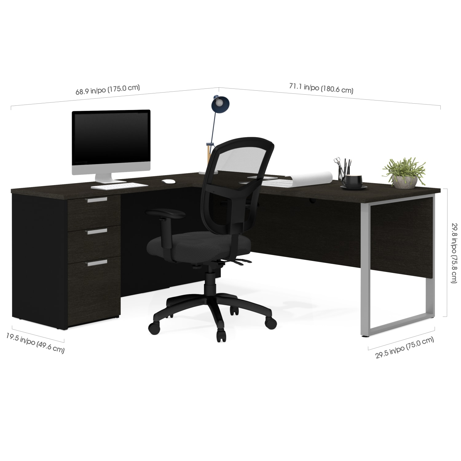 Bestar Pro-Concept Plus 72inW L-Shaped Corner Desk With Drawers, Deep Gray/Black - Image 5