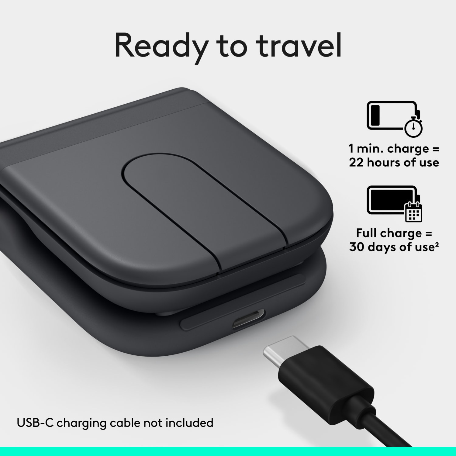 Logitech Mobi Fold Ultra-Portable Travel Mouse, For Windows PC, Mac, Chromebook, Android, iPad, Graphite, 910007601 - Image 6