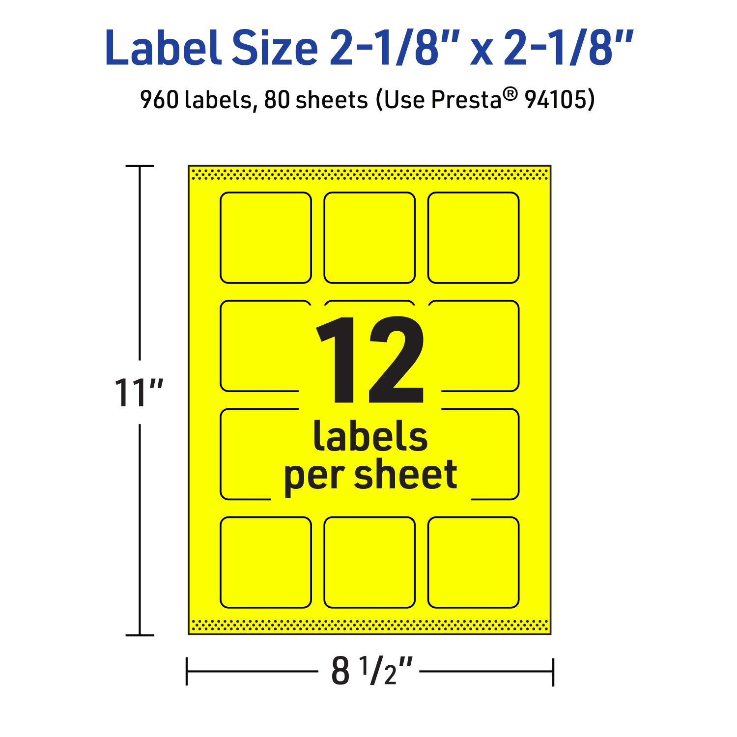 Avery Print-To-The-Edge Labels With Sure Feed Technology And Easy Peel, 94105-NYP80, Square, 2-1/8in x 2-1/8in, Matte Neon Yellow, Pack of 960 - Image 6