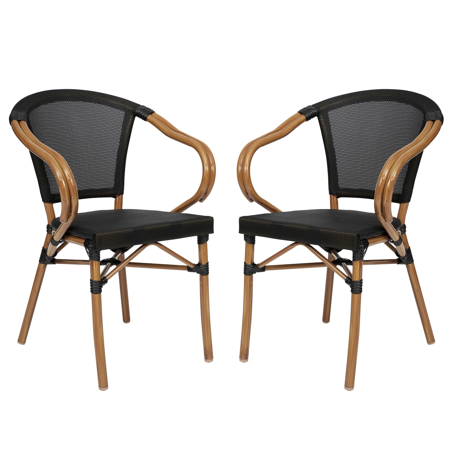 Flash Furniture 2 Pack Marseille Indoor/Outdoor Commercial Bistro Stacking Chair with Arms, Black/Natural Frame -2SDAS64218BKN