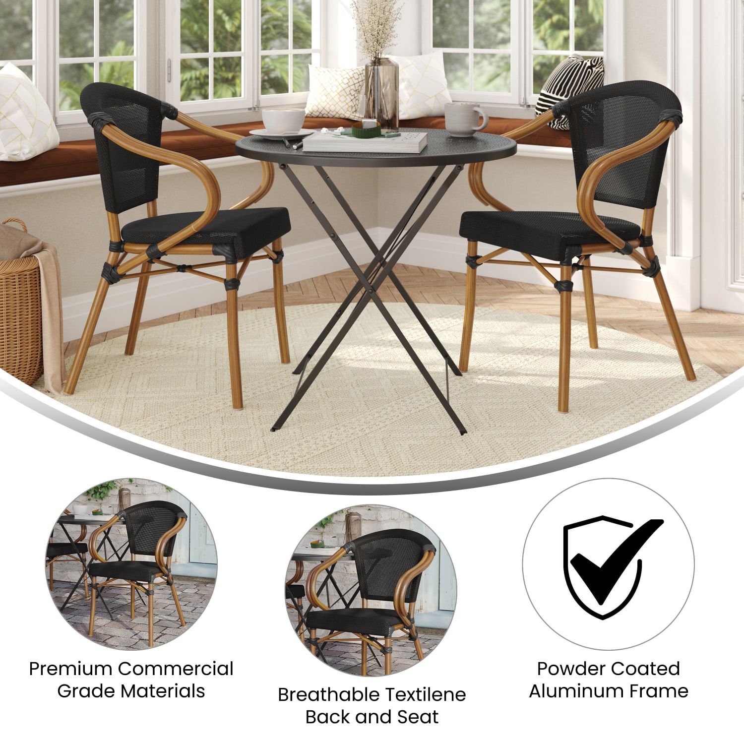 Flash Furniture 2 Pack Marseille Indoor/Outdoor Commercial Bistro Stacking Chair with Arms, Black/Natural Frame -2SDAS64218BKN - Image 5