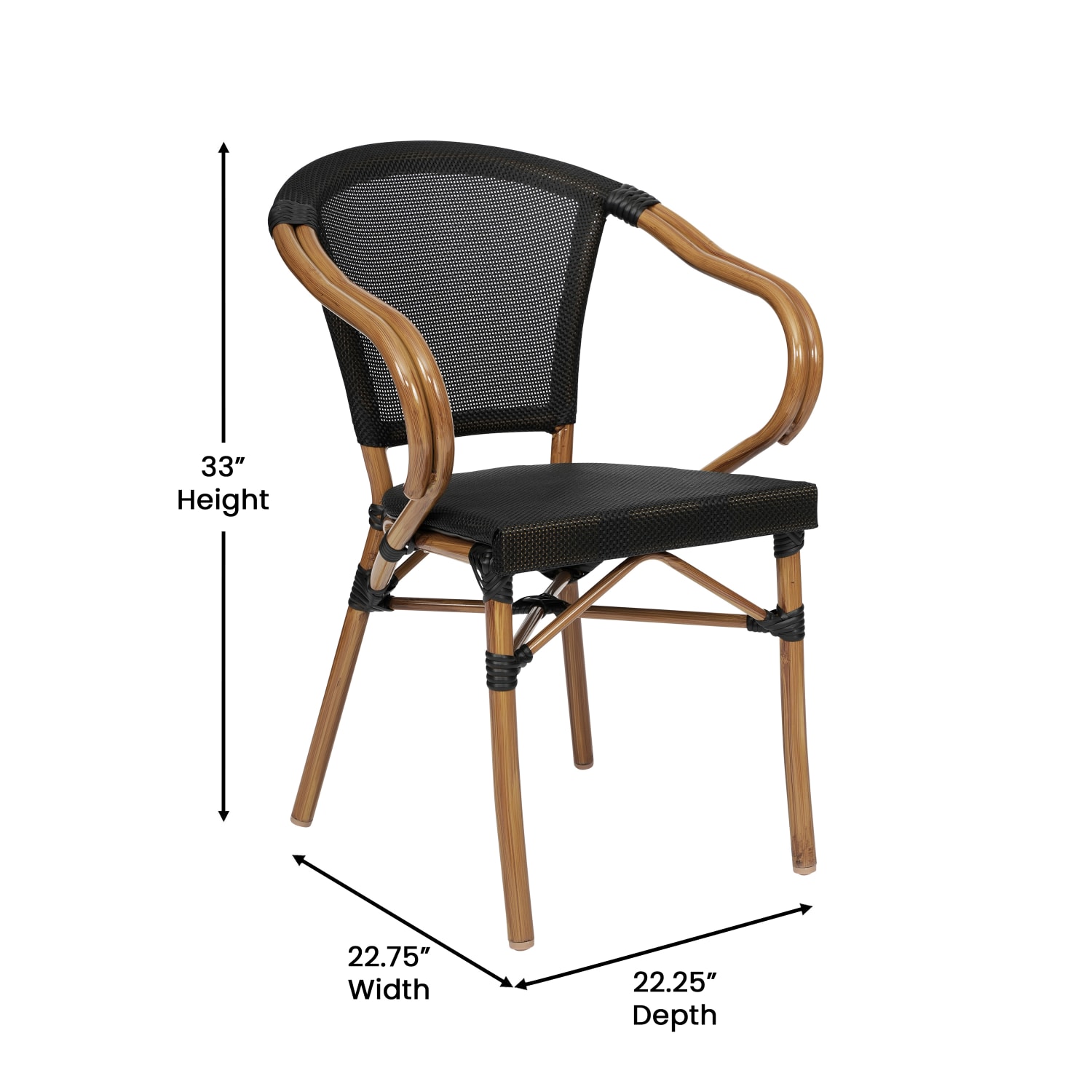 Flash Furniture 2 Pack Marseille Indoor/Outdoor Commercial Bistro Stacking Chair with Arms, Black/Natural Frame -2SDAS64218BKN - Image 7