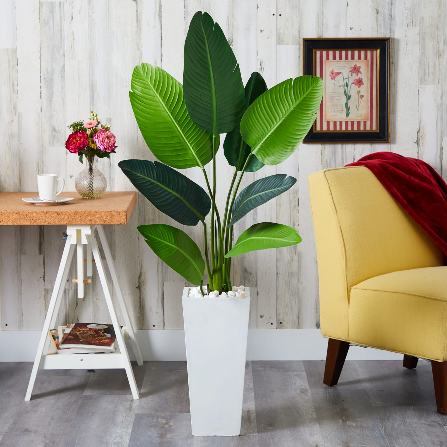 Nearly Natural Traveler's Palm 60inH Artificial Tree With Tall Planter, 60inH x 11inW x 11inD, Green/White - Image 4