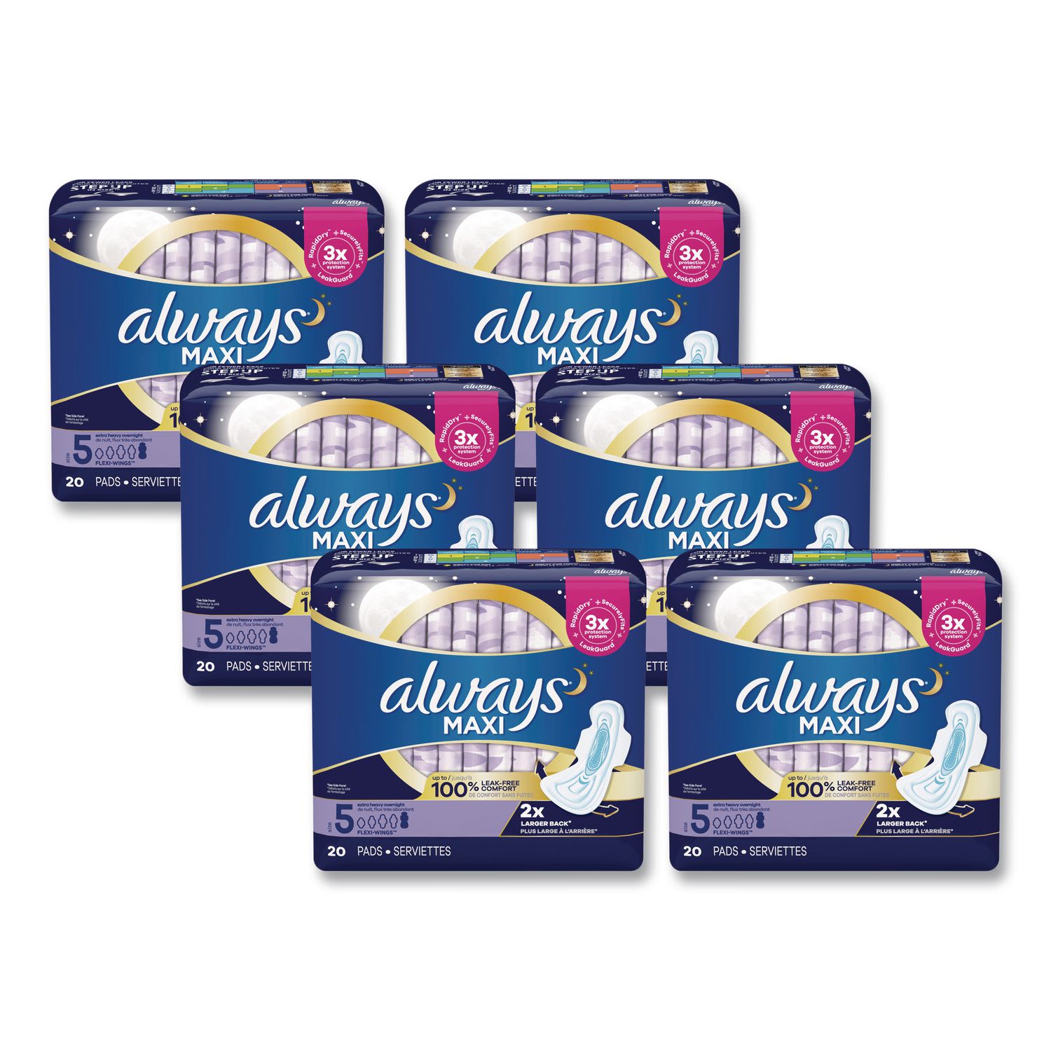 Always Sanitary Napkin - With Wings - Maxi - Absorbent, Comfortable, Anti-leak - 20/Pack - 120 / Carton