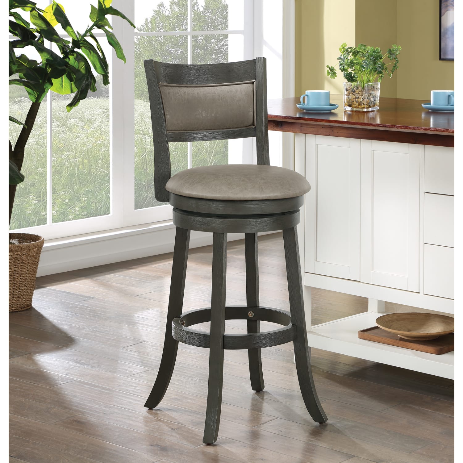 Office Star Faux Leather Swivel Counter Height Stool With Back DoveAntique Gray PopularChairscom