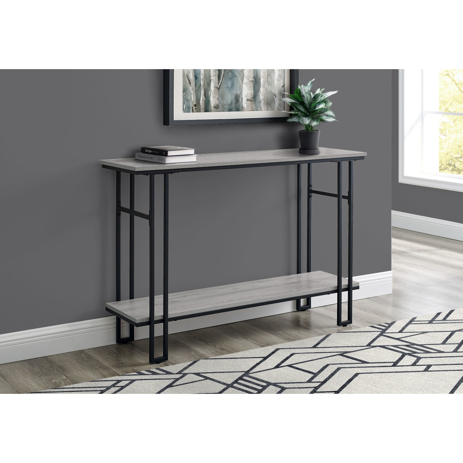 Monarch Specialties Pauly Console Accent Table, 32inH x 47-1/4inW x 13-3/4inD, Gray/Black - Image 3