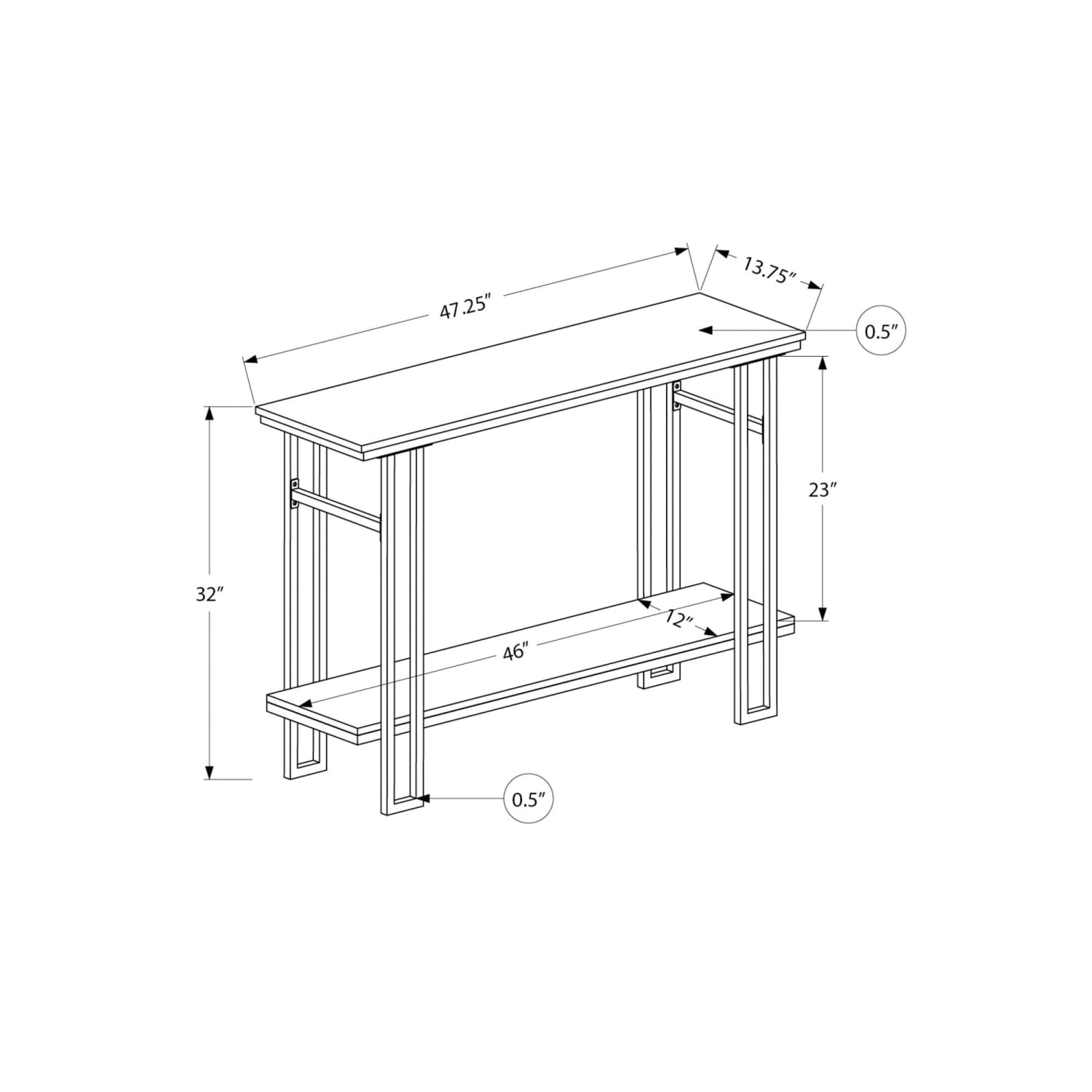 Monarch Specialties Pauly Console Accent Table, 32inH x 47-1/4inW x 13-3/4inD, Gray/Black - Image 6