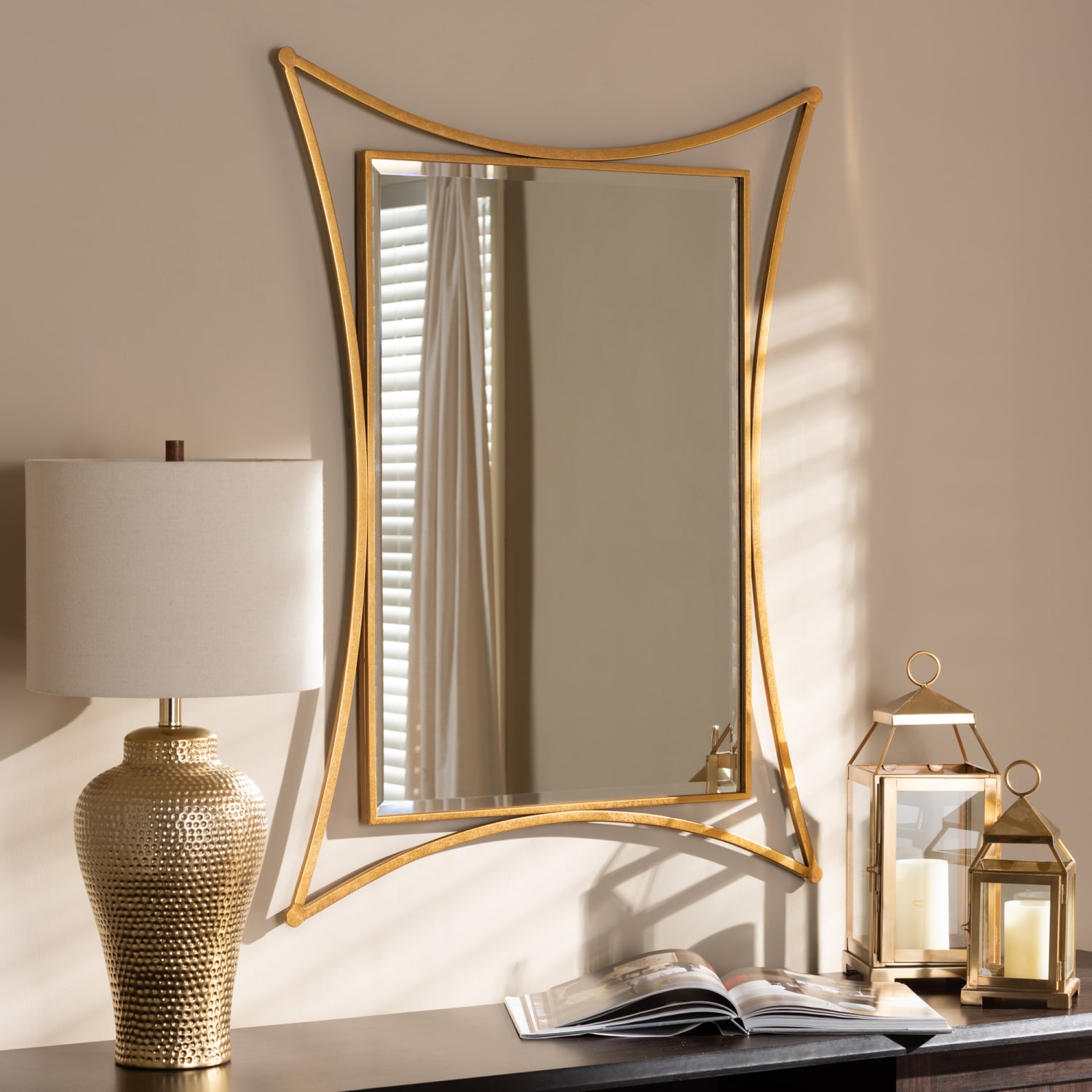 Baxton Studio Curved Rectangular Accent Wall Mirror, 42in x 32in, Antique Gold - Image 3