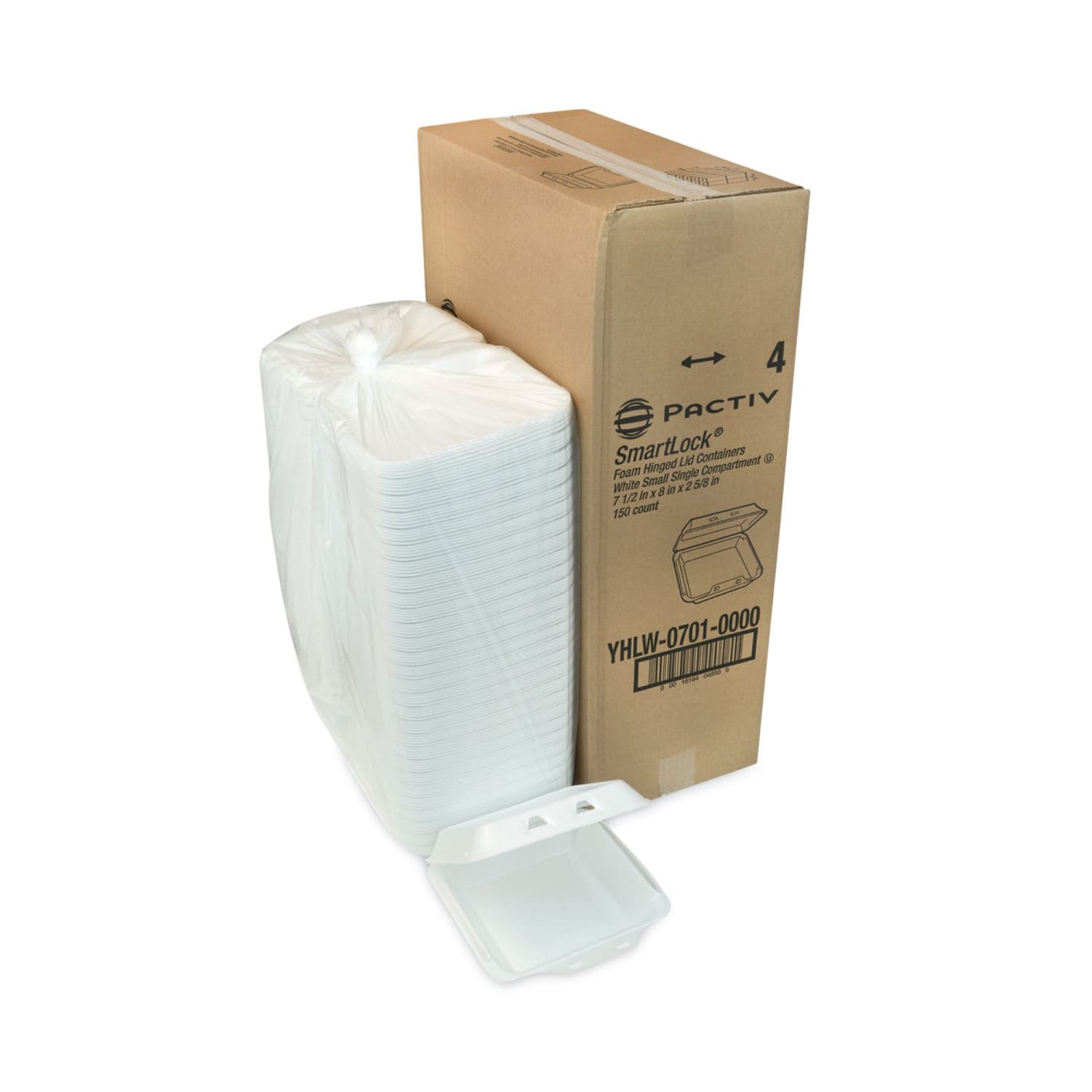 Pactiv Evergreen SmartLock Foam Hinged Lid Containers, Small, 2-11/16inH x 7-1/2inW x 8inD, White, Carton Of 150 Containers - Image 5