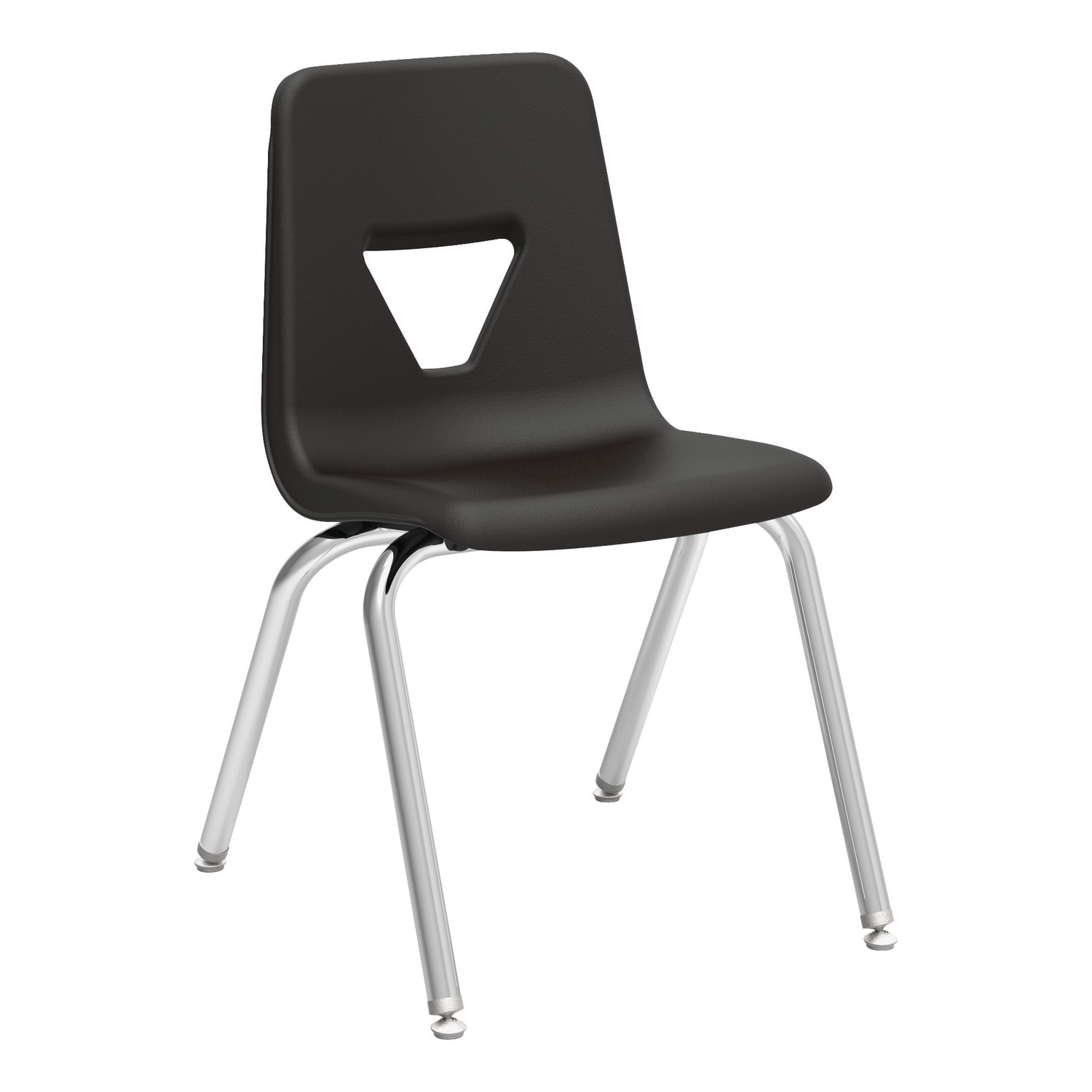 Lorell Classroom Student Plastic Seat, Plastic Back Stacking Chair, 18 1/4in Seat Width, Black Seat/Silver Frame, Quantity: 4