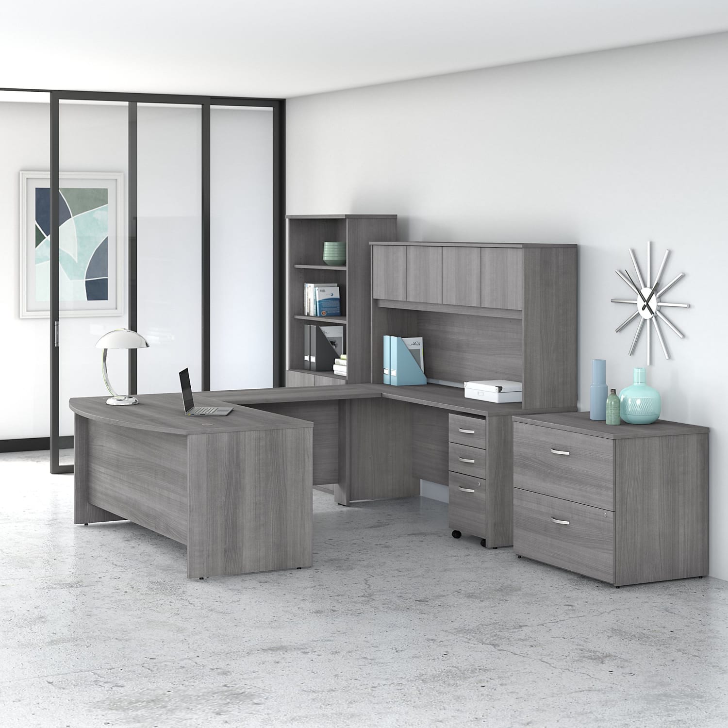 Bush Business Furniture Studio C 72inW x 36inD U-Shaped Desk With Hutch, Bookcase And File Cabinets, Platinum Gray, Standard Delivery - Image 3