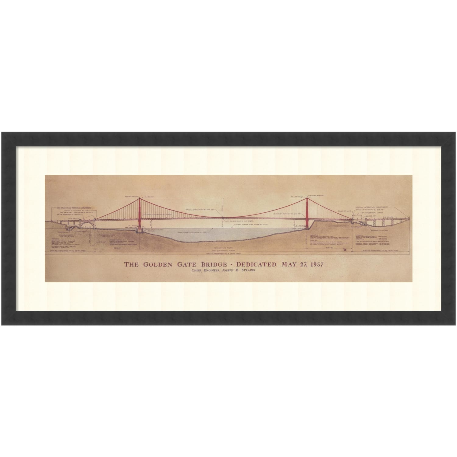Amanti Art Golden Gate Bridge by Craig S. Holmes Wood Framed Wall Art Print, 17inH x 40inW, Black