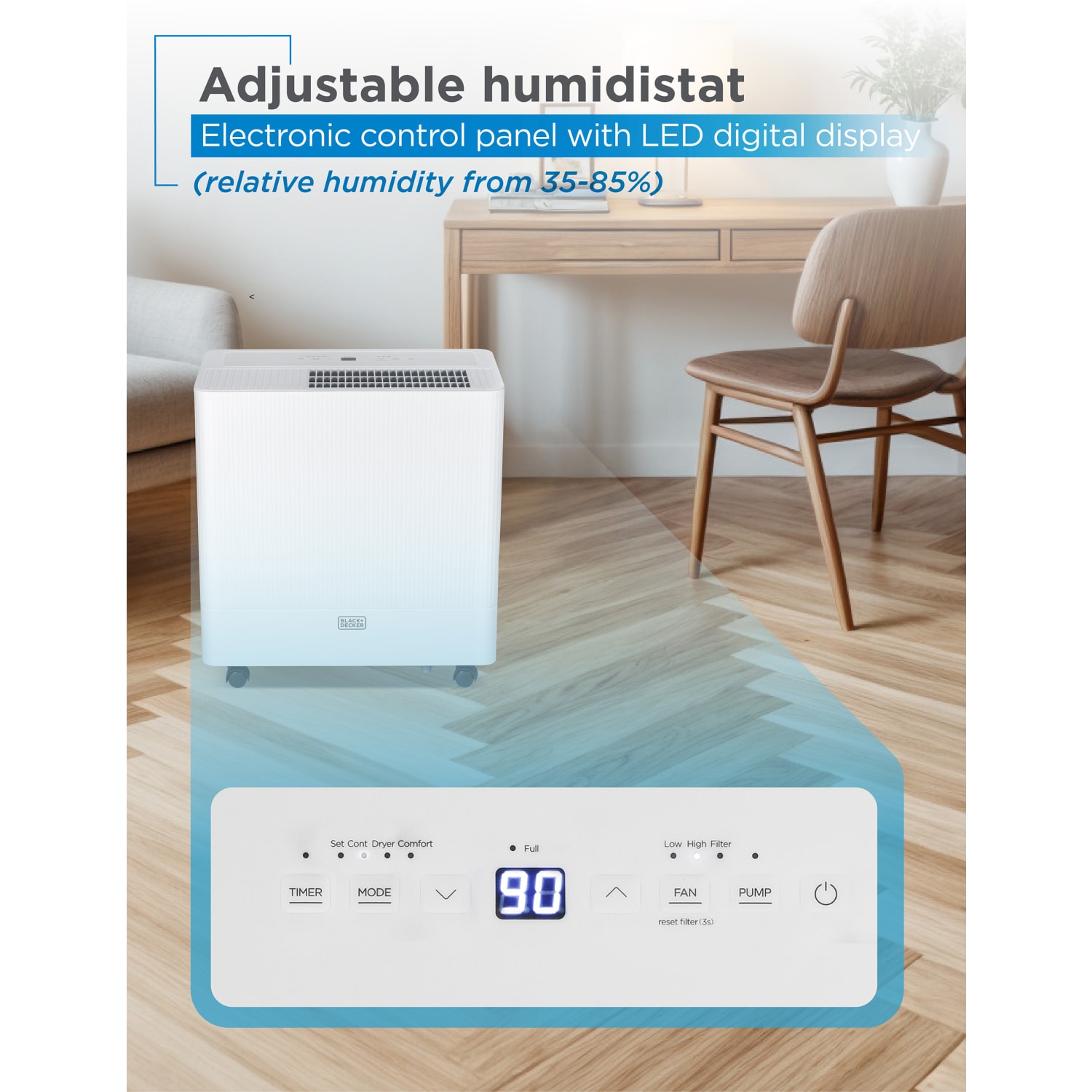 BLACK+DECKER Portable Dehumidifier, 50 Pint, Up To 4,500 Sq. Ft. Coverage, 12.68-Pint Bucket, White, Total Quantity 1 - Image 6