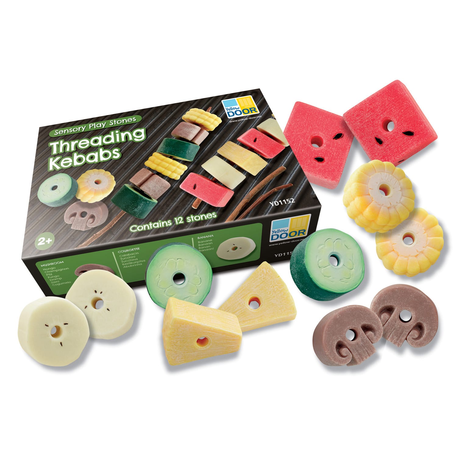 Yellow Door Sensory Play Stones, Threading Kebabs, Set Of 12 Stones