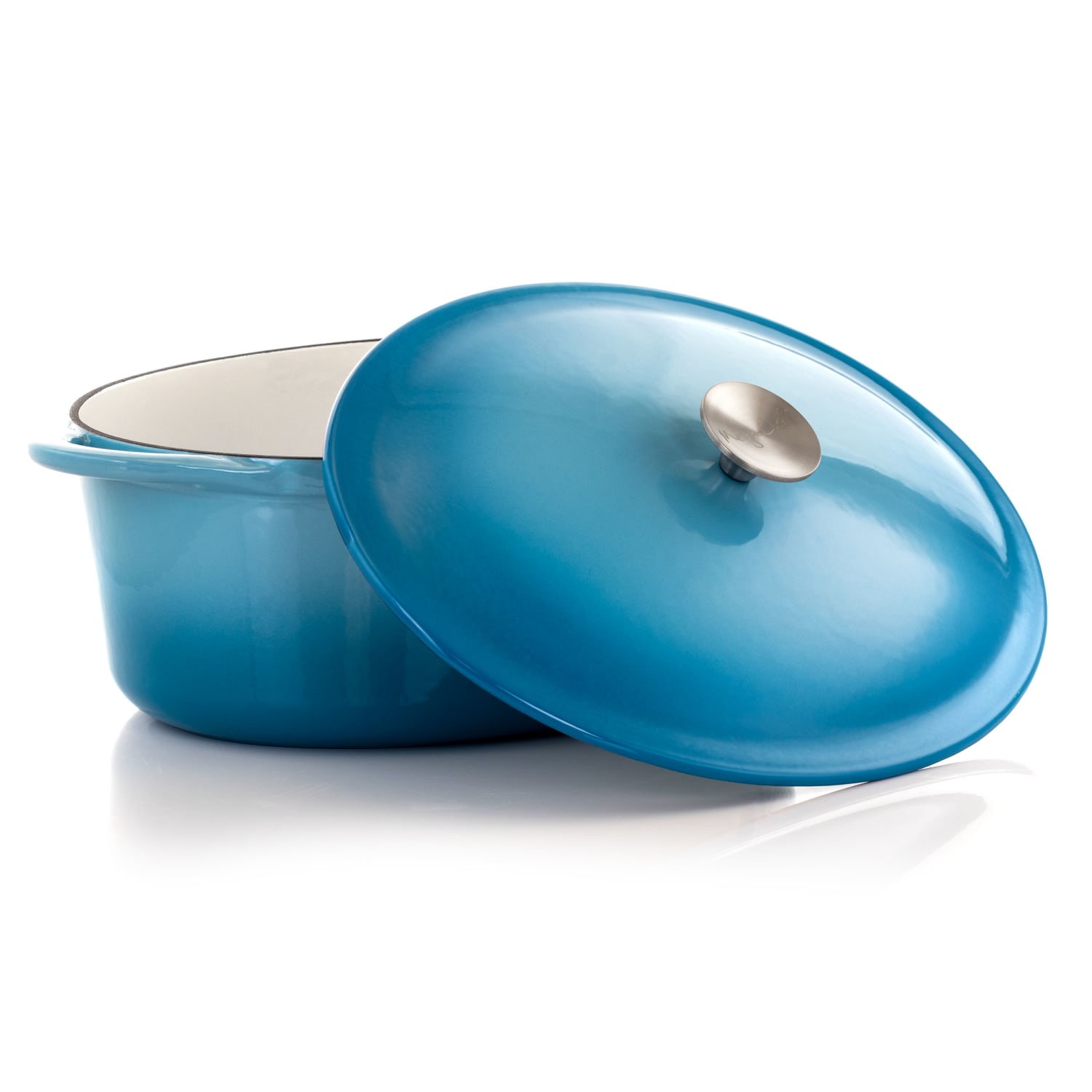 MegaChef 7-Quart Cast Iron Casserole Dish, Blue - Image 3
