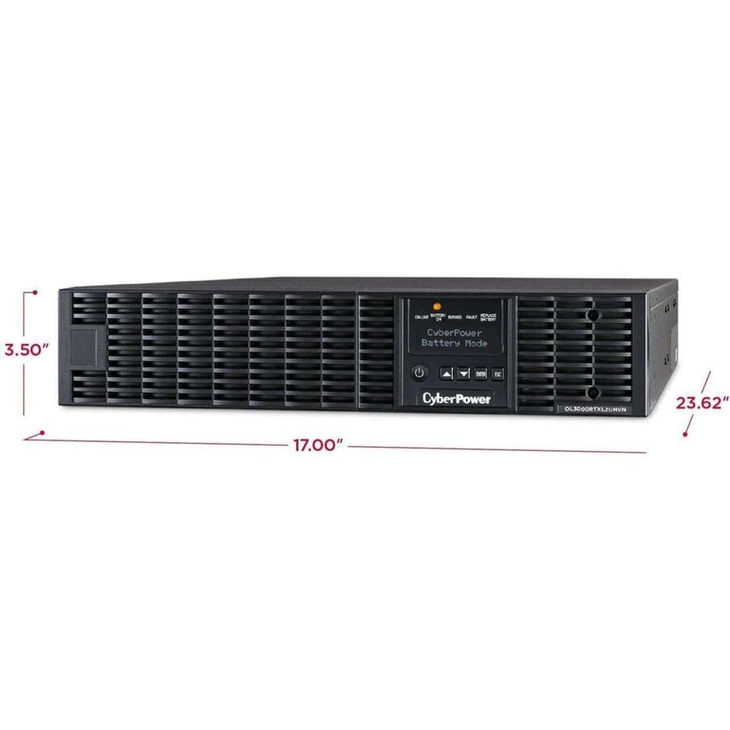 CyberPower OL3000RTXL2UHVN Smart App Online UPS Systems - 3000VA/2700W, 200 - 240 VAC, NEMA L6-20P, 2U, Rack/Tower, 3 Outlets, LCD- OL3000RTXL2UHVN - Image 4