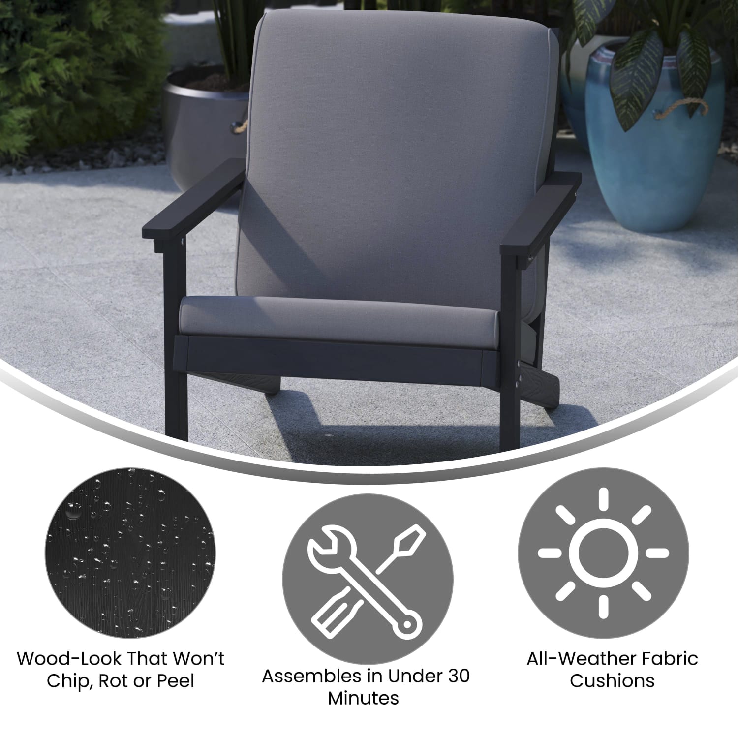 Flash Furniture Charlestown All-Weather Adirondack Club Chair with Cushions, Charcoal/Black - Image 5