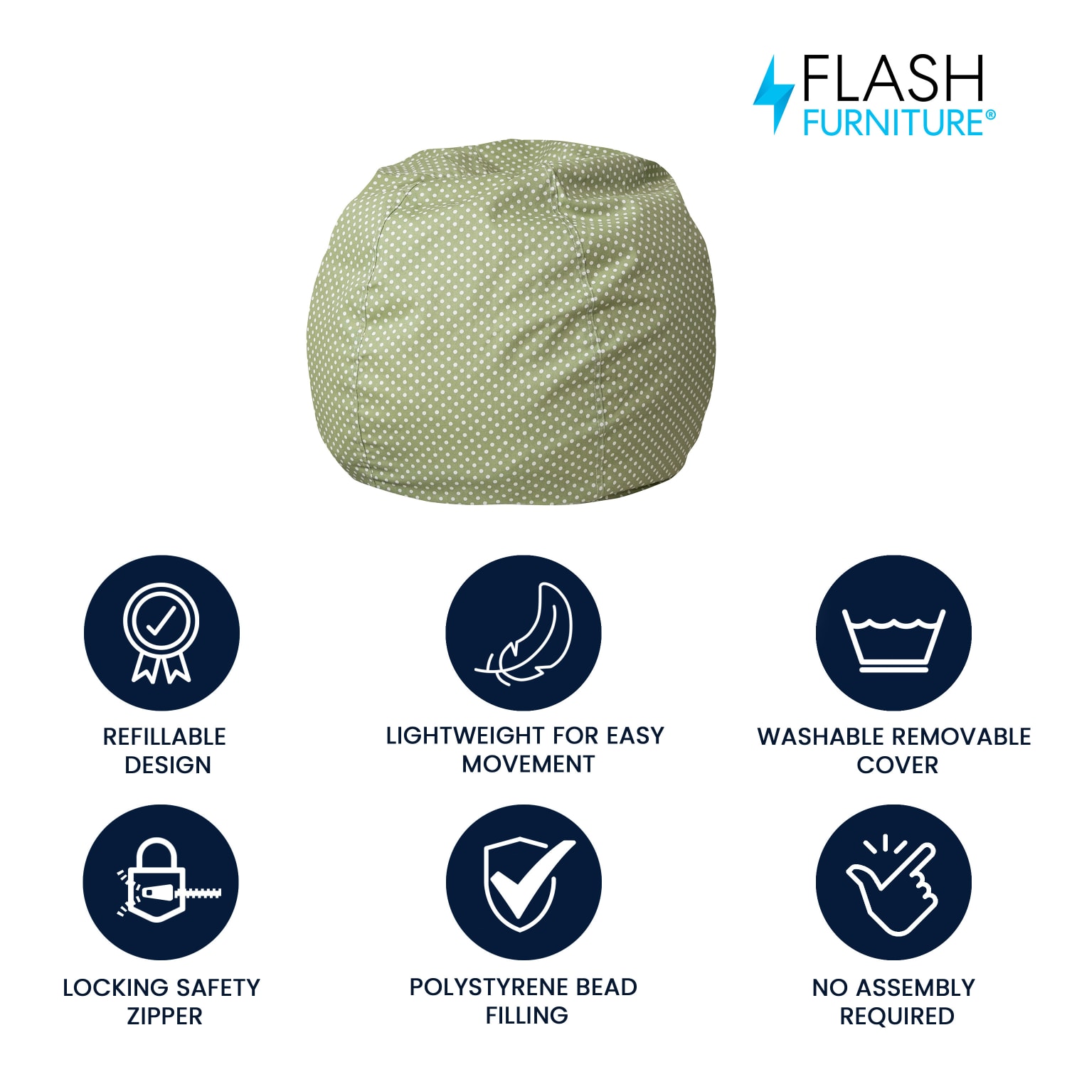 Flash Furniture Small Bean Bag Chair For Kids And Teens Green Dot PopularChairscom