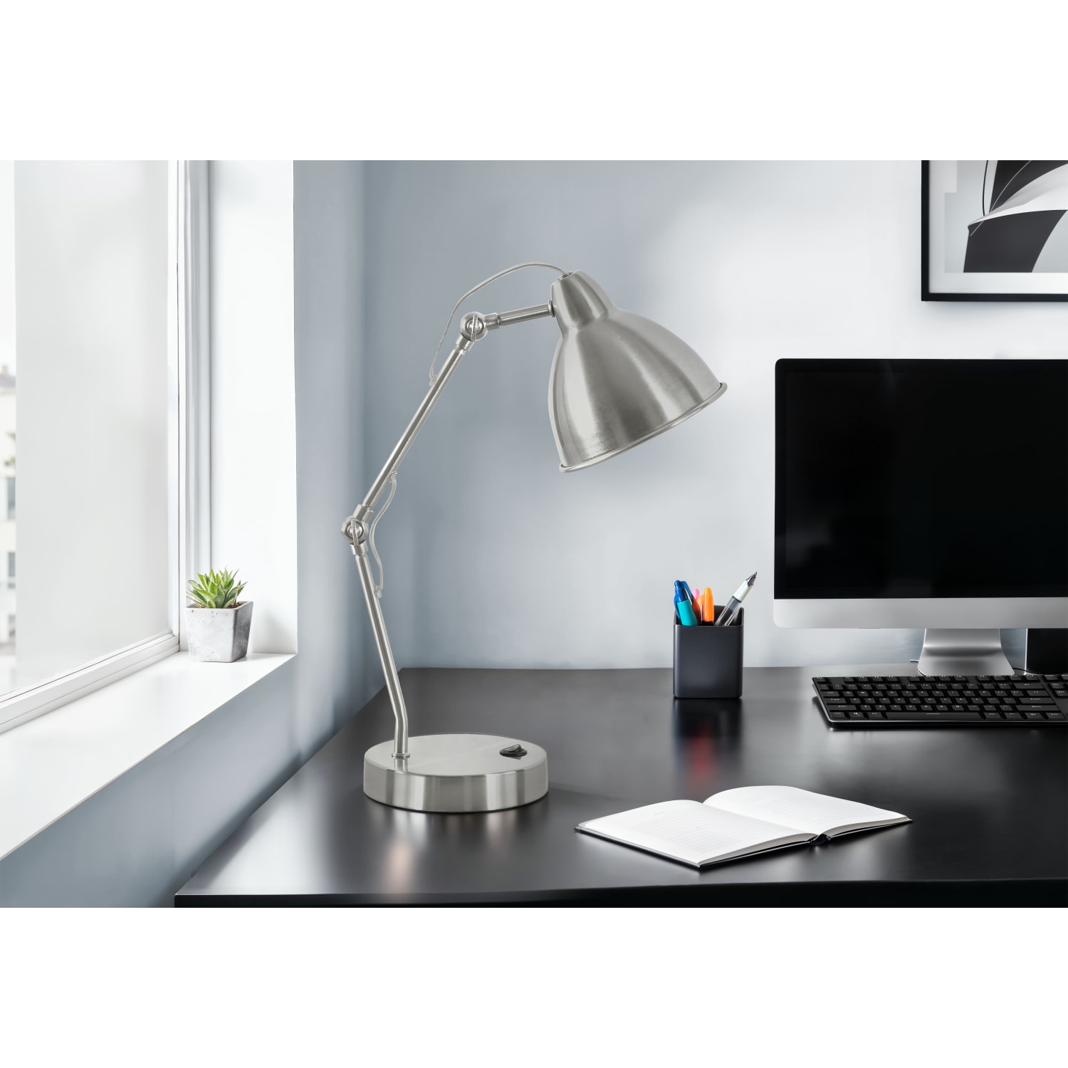Monarch Specialties Greta Table Lamp, 17inH, Nickel/Nickel - Image 3