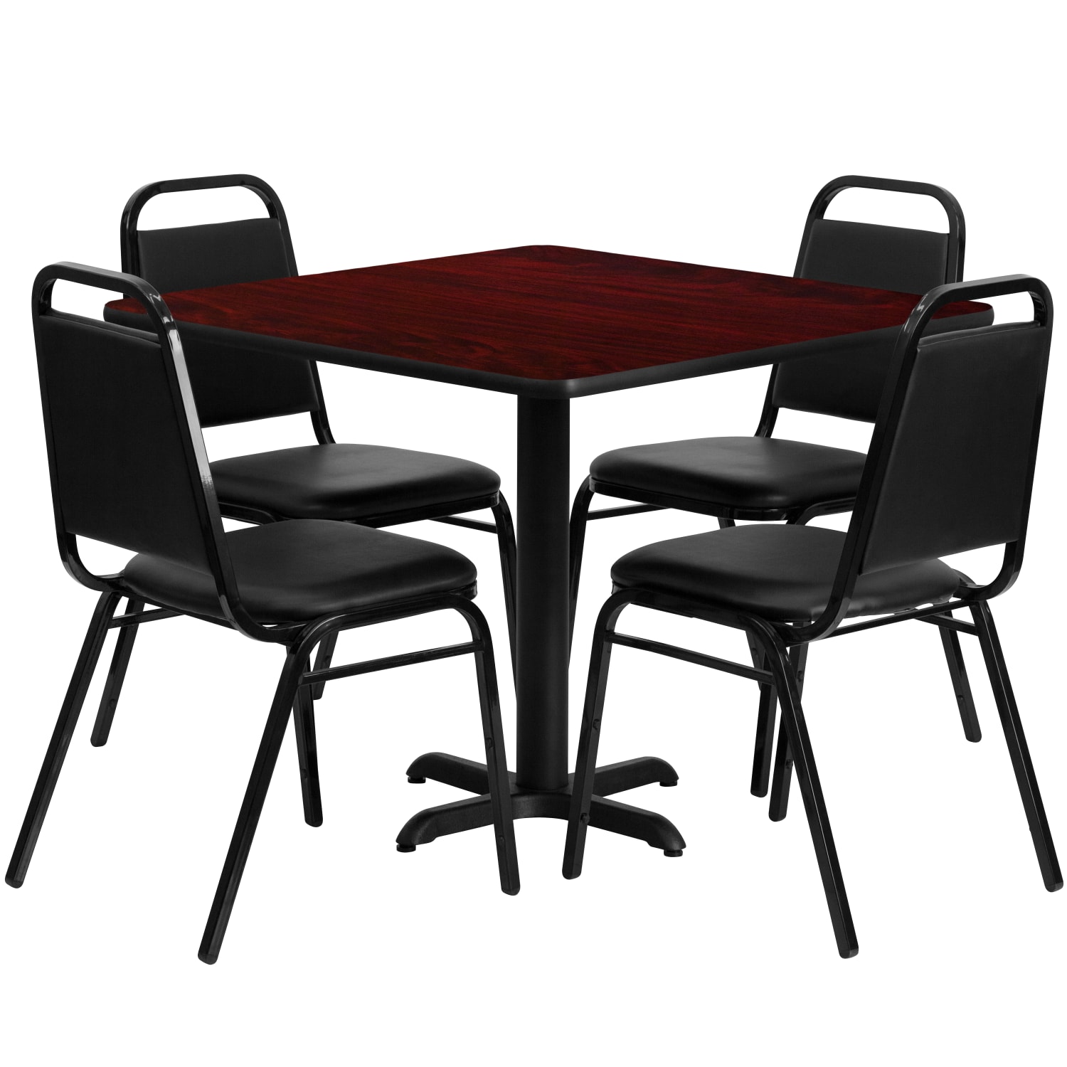Flash Furniture Square Table With 4 Trapezoidal-Back Banquet Chairs, 30in x 36in, Mahogany/Black - Image 3