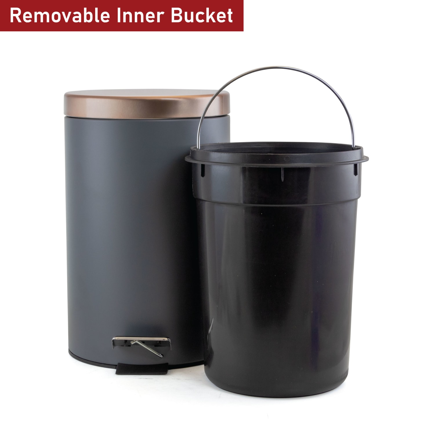 Elama 3 Gallon Stylish Grey and Copper Soft Pedal Office, Kitchen and Bathroom Trash Bin - Image 5