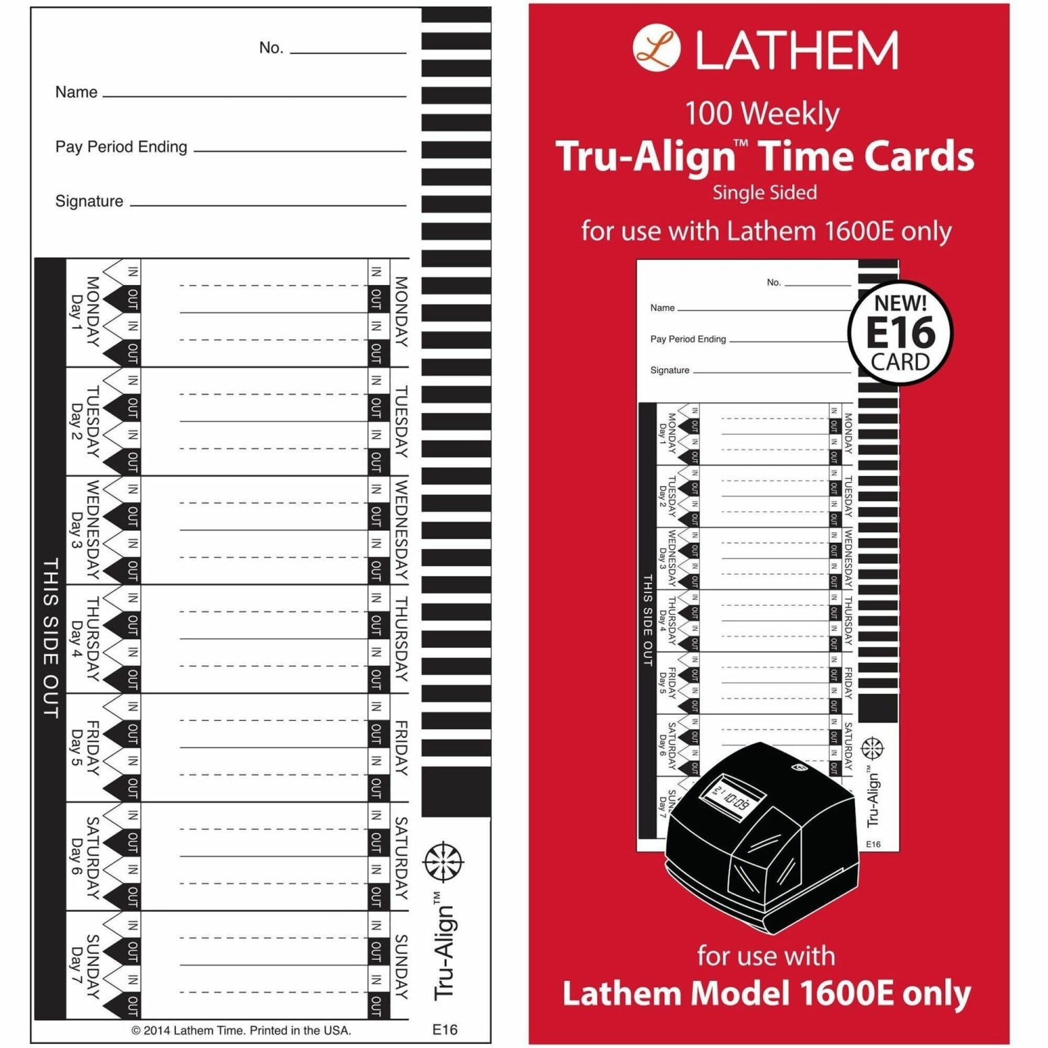 Lathem TruAlign E16 Time Cards For 1600E, Weekly, 1-Sided, 4in x 9in, White, Box Of 100 - Image 3