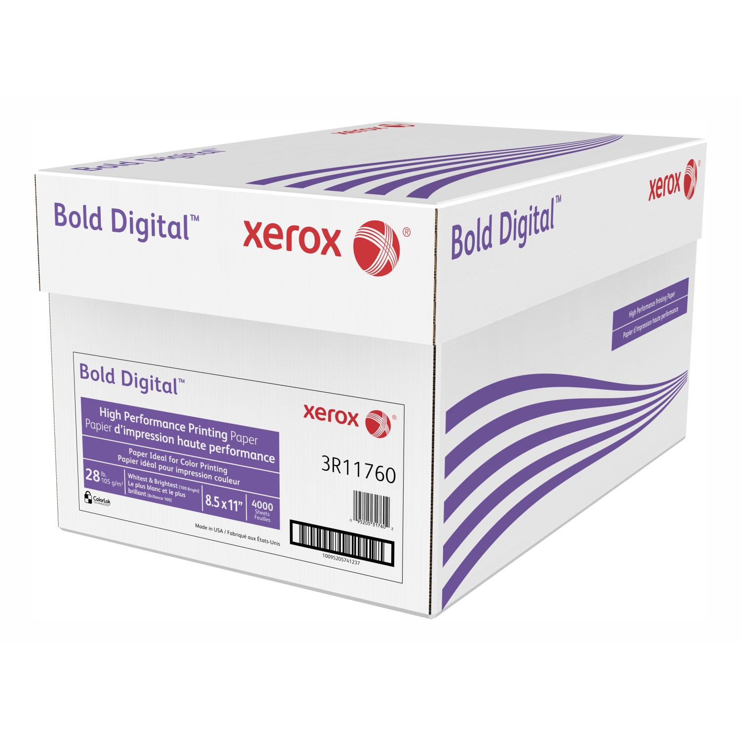 Xerox Bold Digital Printing Paper, 8 Reams, Letter Size (8 1/2in x 11in), 100 (U.S.) Brightness, 28 Lb, FSC Certified, Ream Of 500 sheets