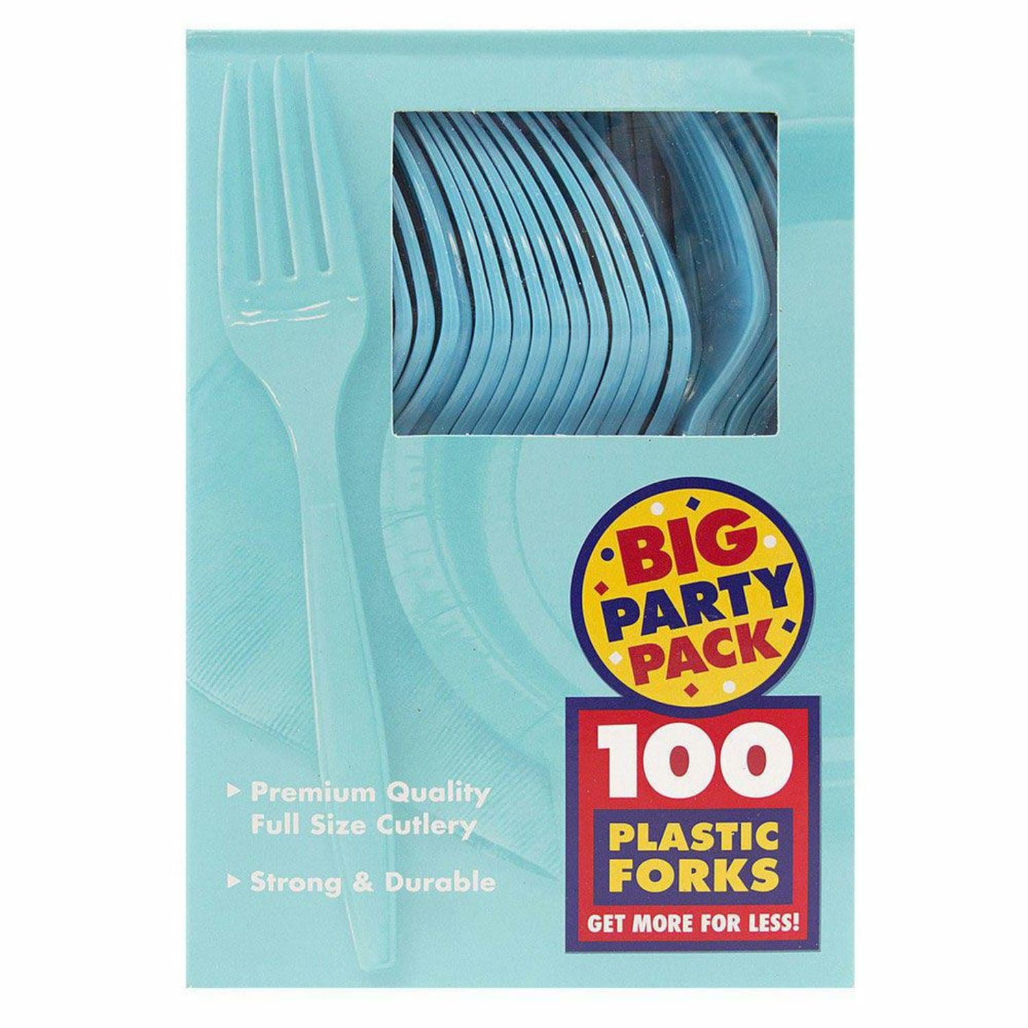 JAM PAPER Big Party Pack of Premium Plastic Forks, Aqua / Light Blue, 100 Disposable Forks/Box - Image 3