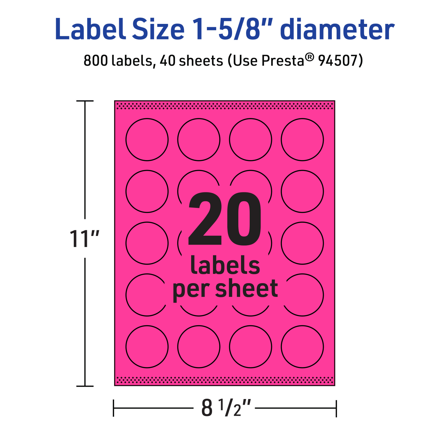 Avery Print-To-The-Edge Labels With Sure Feed Technology, 94507-NMP40, Round, 1-5/8in, Matte Neon Magenta, Pack of 800 - Image 6