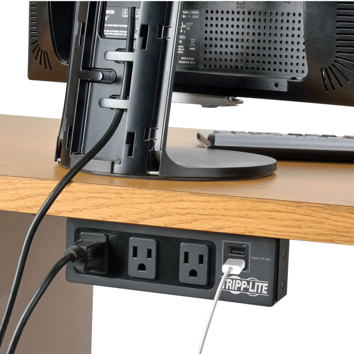 Eaton Tripp Lite Series Protect It! 3-Outlet Surge Protector with Mounting Brackets, 10 ft. Cord, 510 Joules, 2 USB Charging Ports, Black Housing - Image 4