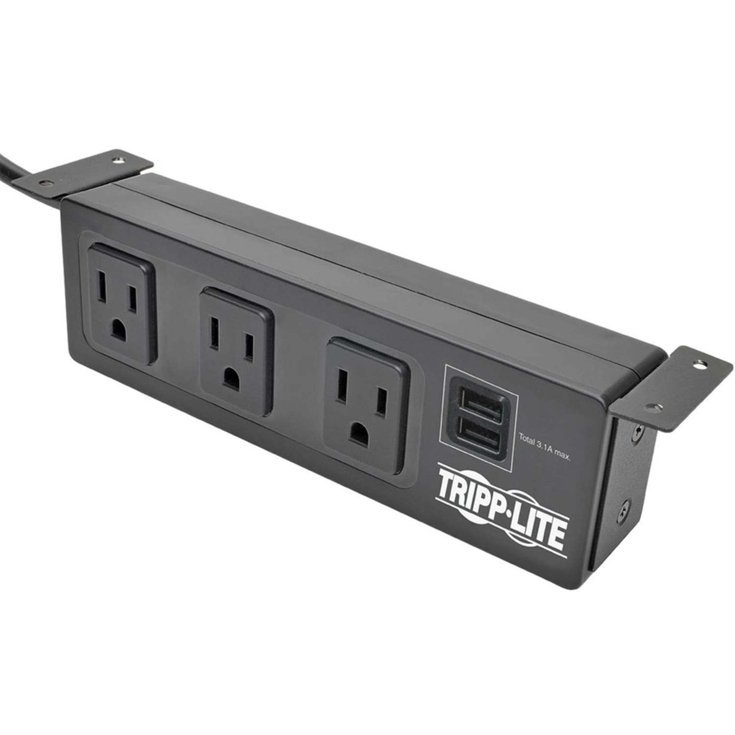 Eaton Tripp Lite Series Protect It! 3-Outlet Surge Protector with Mounting Brackets, 10 ft. Cord, 510 Joules, 2 USB Charging Ports, Black Housing - Image 5
