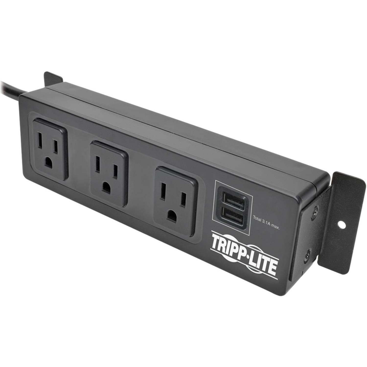 Eaton Tripp Lite Series Protect It! 3-Outlet Surge Protector with Mounting Brackets, 10 ft. Cord, 510 Joules, 2 USB Charging Ports, Black Housing - Image 6