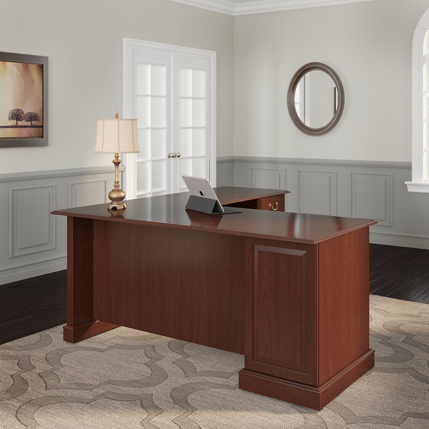 Bush Business Furniture Saratoga 66inW L-Shaped Corner Desk, Harvest Cherry, Standard Delivery - Image 3