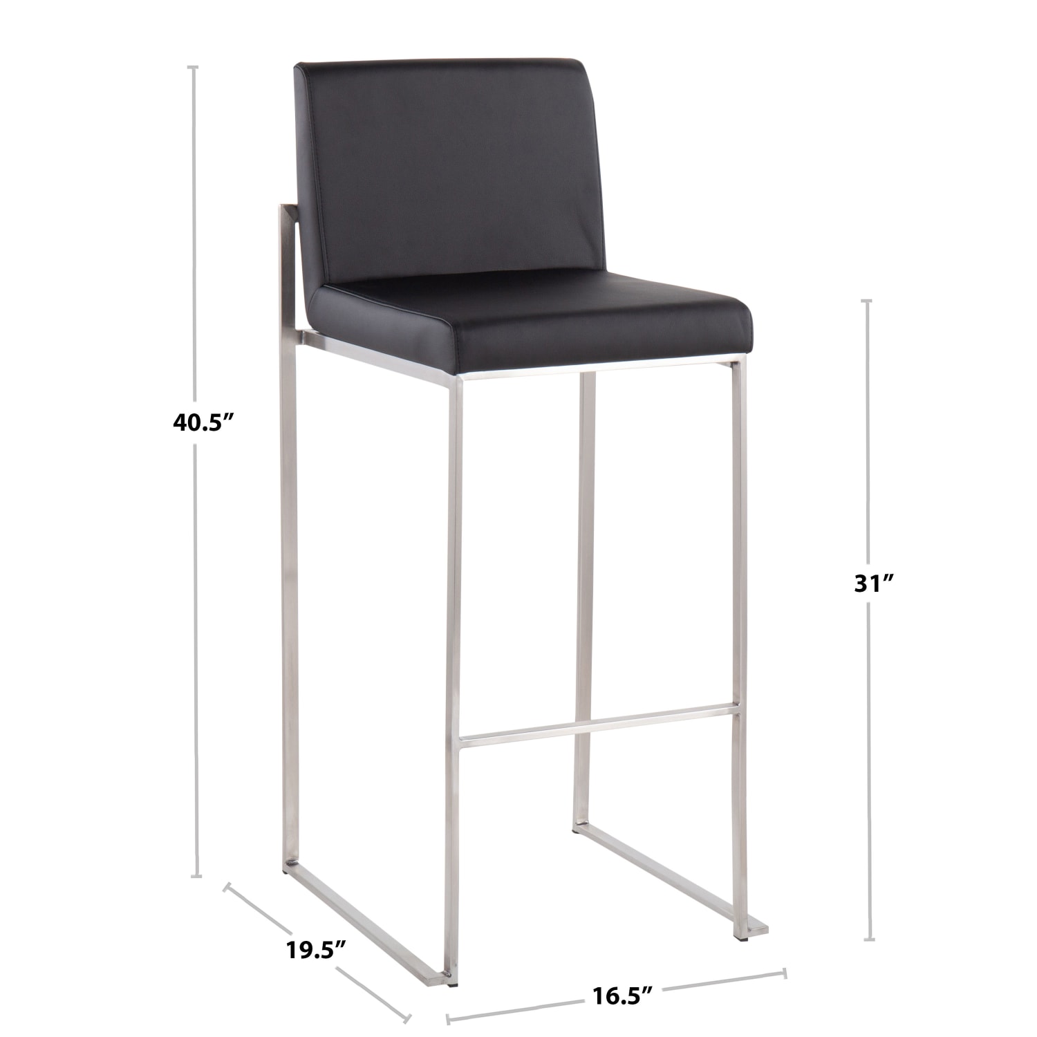 LumiSource Fuji High-Back Bar Stools, Gray/Black, Set Of 2 Stools, B30FUJIHBBKFGY2 - Image 10