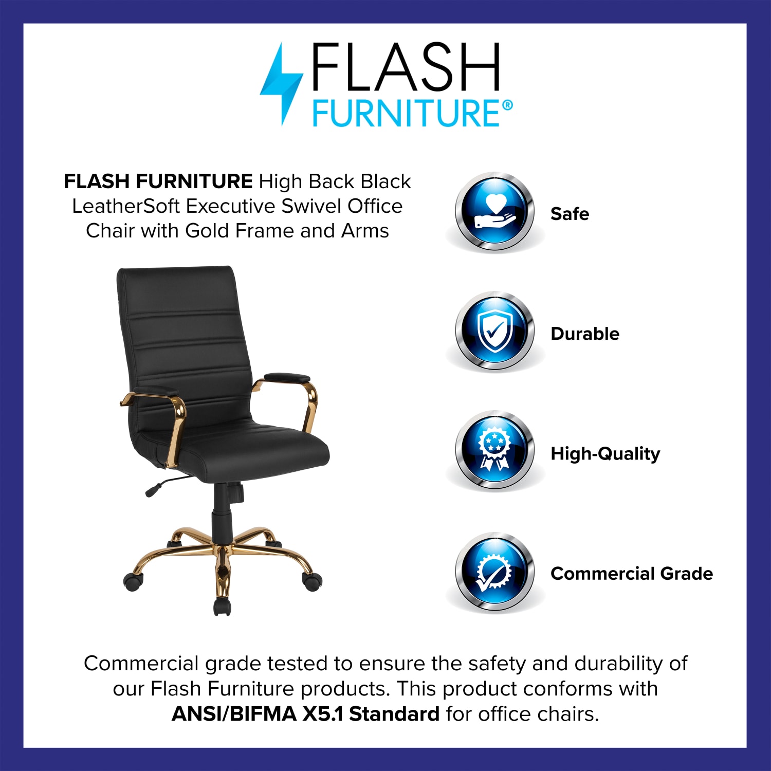 Flash Furniture LeatherSoft Faux Leather High Back Office Chair BlackGold PopularChairscom