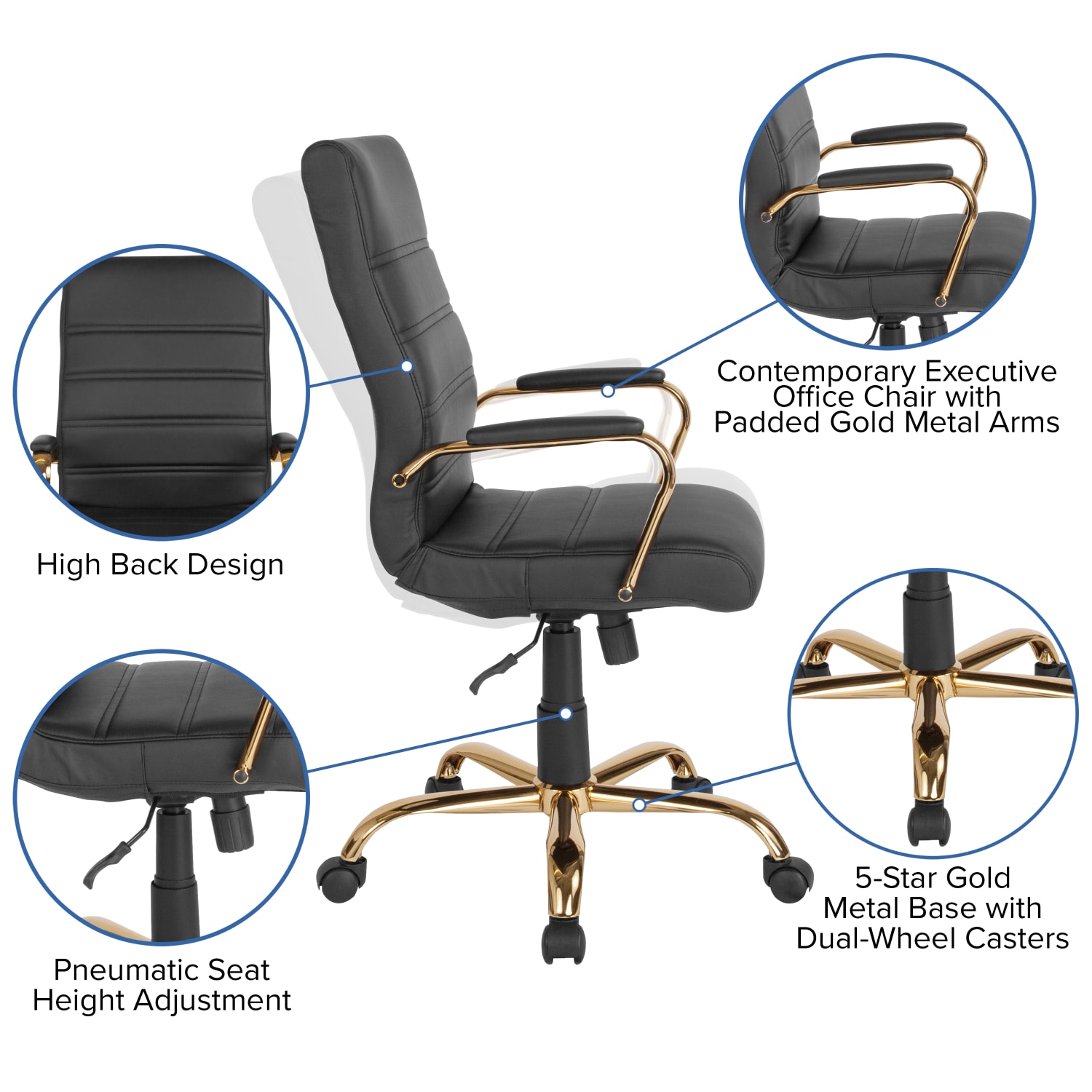 Flash Furniture LeatherSoft Faux Leather High Back Office Chair BlackGold PopularChairscom