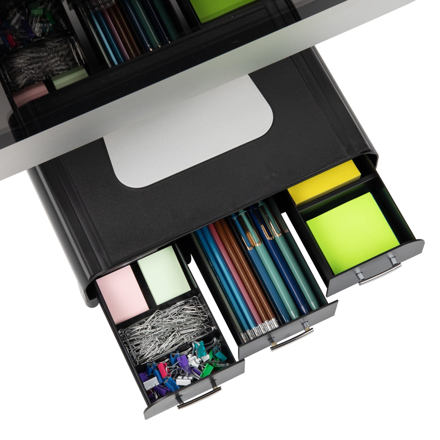 Mind Reader Plastic Monitor Stand and Desk Organizer with 3 Storage Drawers, 4inH x 13inW x 13-1/2inL, Black - Image 6