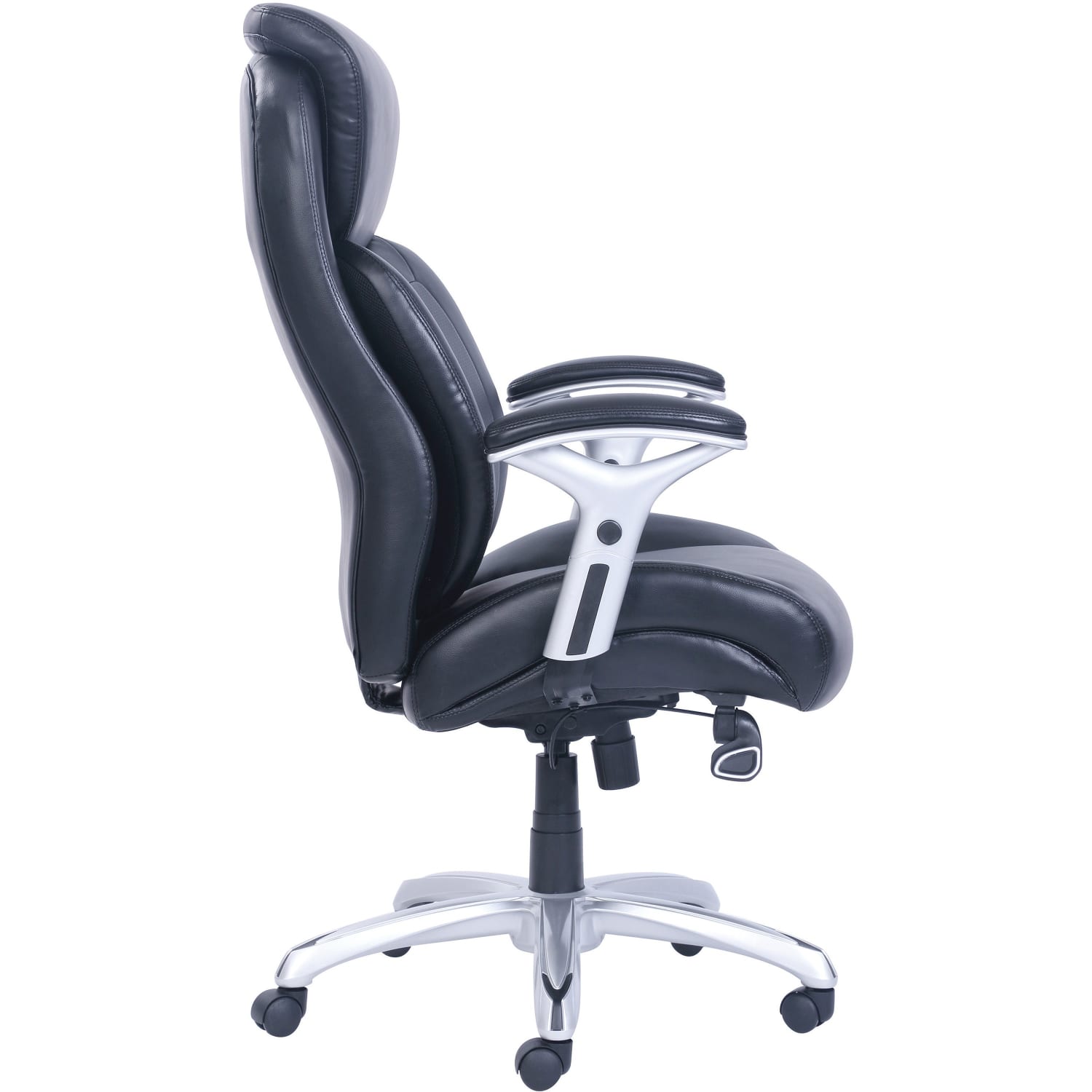 Lorell Big  Tall Bonded Leather Executive Chair With Flexible Air Technology T Arms BlackSilver PopularChairscom