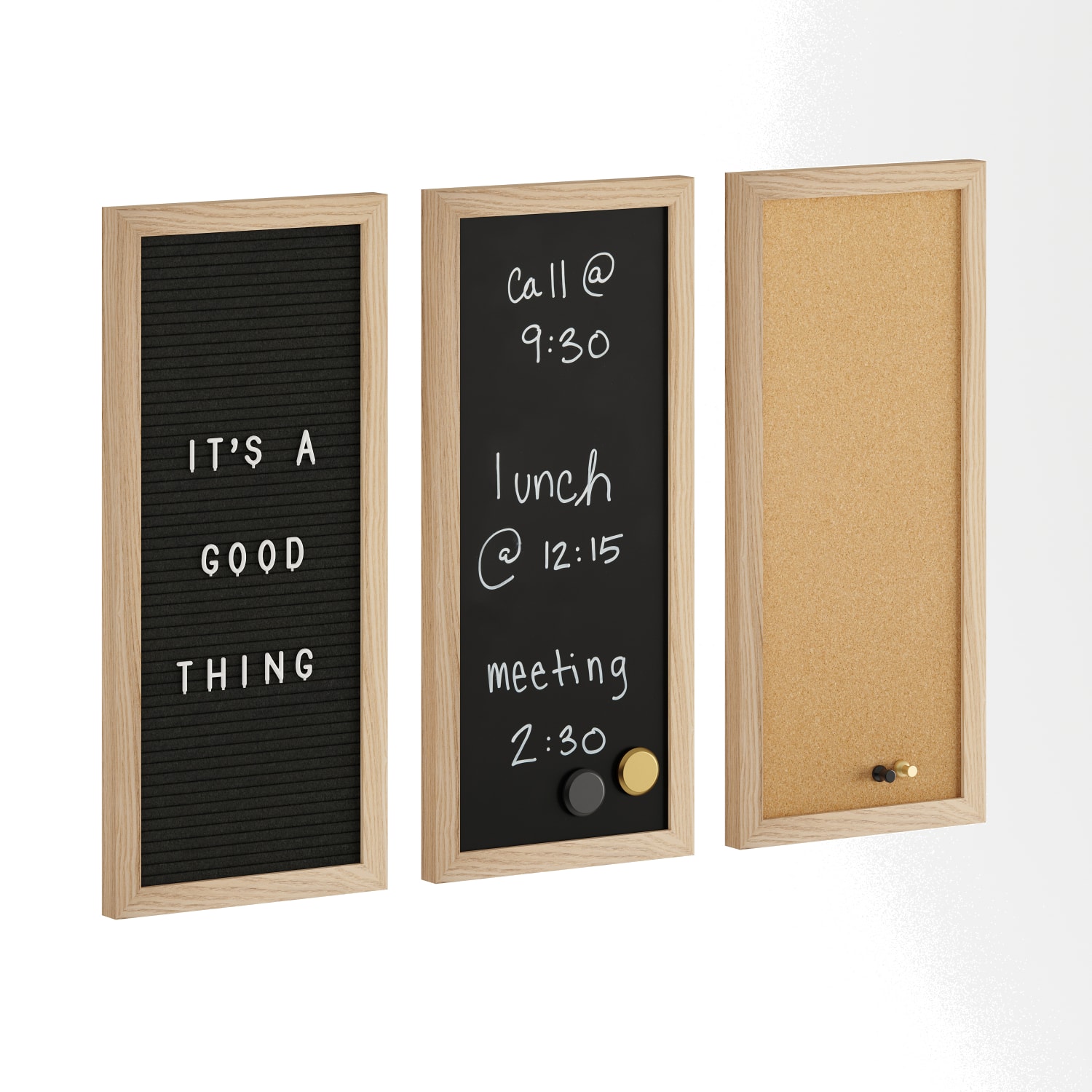 Martha Stewart Everette Cork, Chalk And Letter Board Set, 8in x 18in, Black/Brown, Light Natural Woodgrain Frame - Image 3