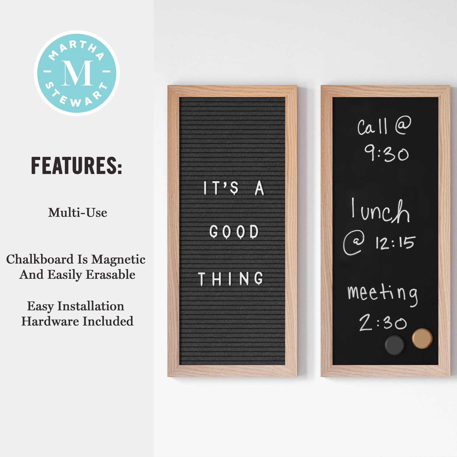 Martha Stewart Everette Cork, Chalk And Letter Board Set, 8in x 18in, Black/Brown, Light Natural Woodgrain Frame - Image 6