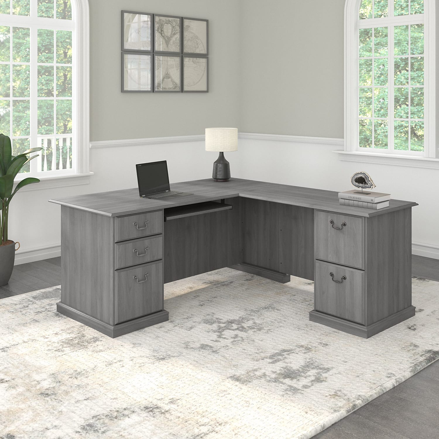 Bush Business Furniture Saratoga 66inW L-Shaped Corner Desk With Drawers, Modern Gray, Standard Delivery - Image 3