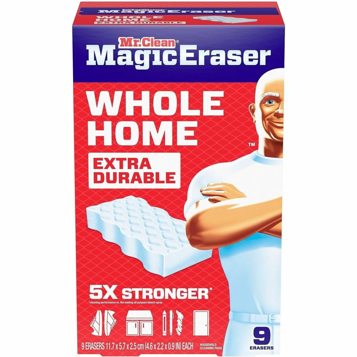Mr. Clean Magic Eraser Extra-Durable Whole Home - 0.9in Height x 4.6in Width x 2.2in Depth - 9/Box - 2 / Carton - White - Image 3